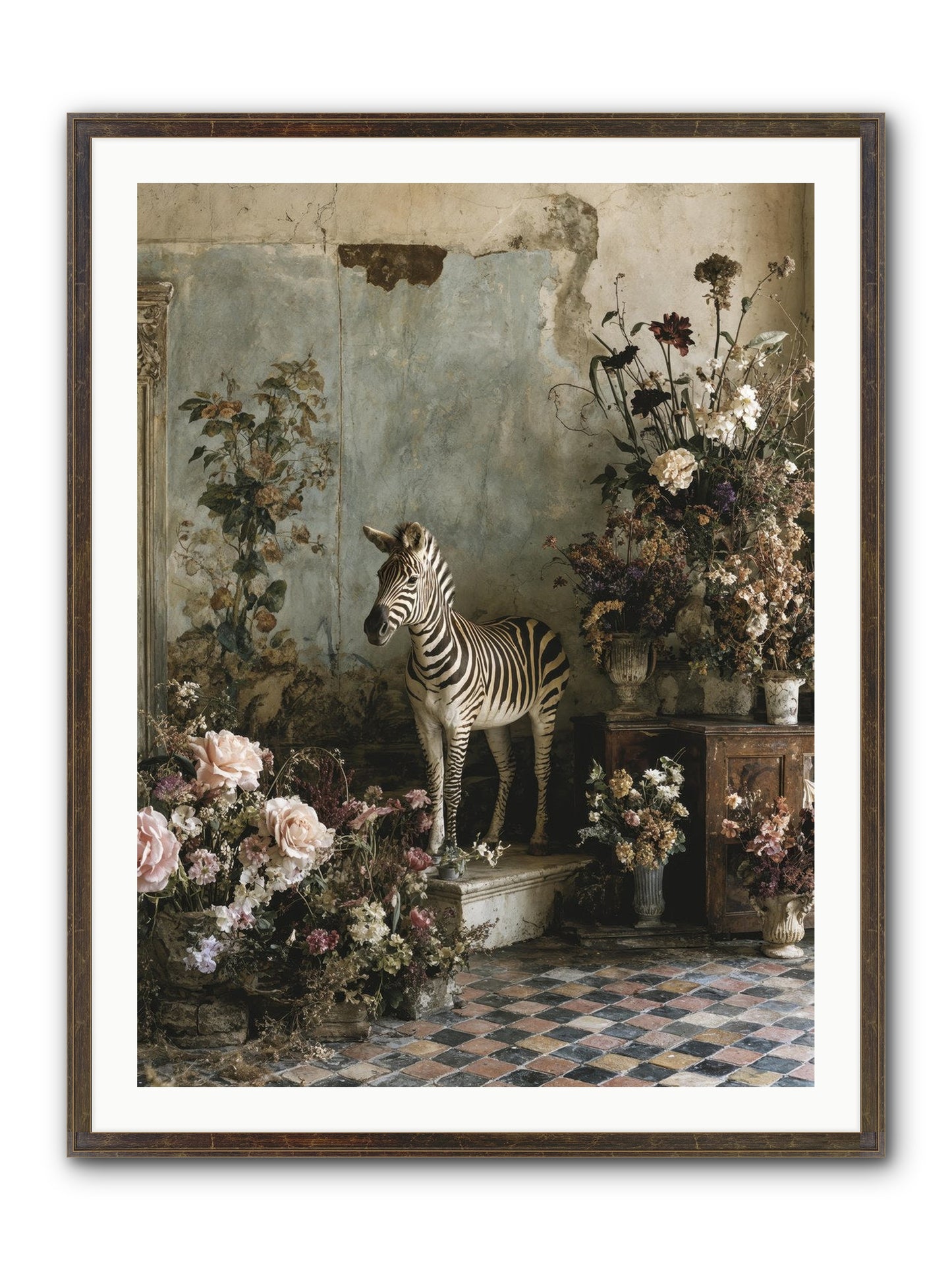 Flower Court Assembly Framed Print - Slimwoods Black/Gold 30x40