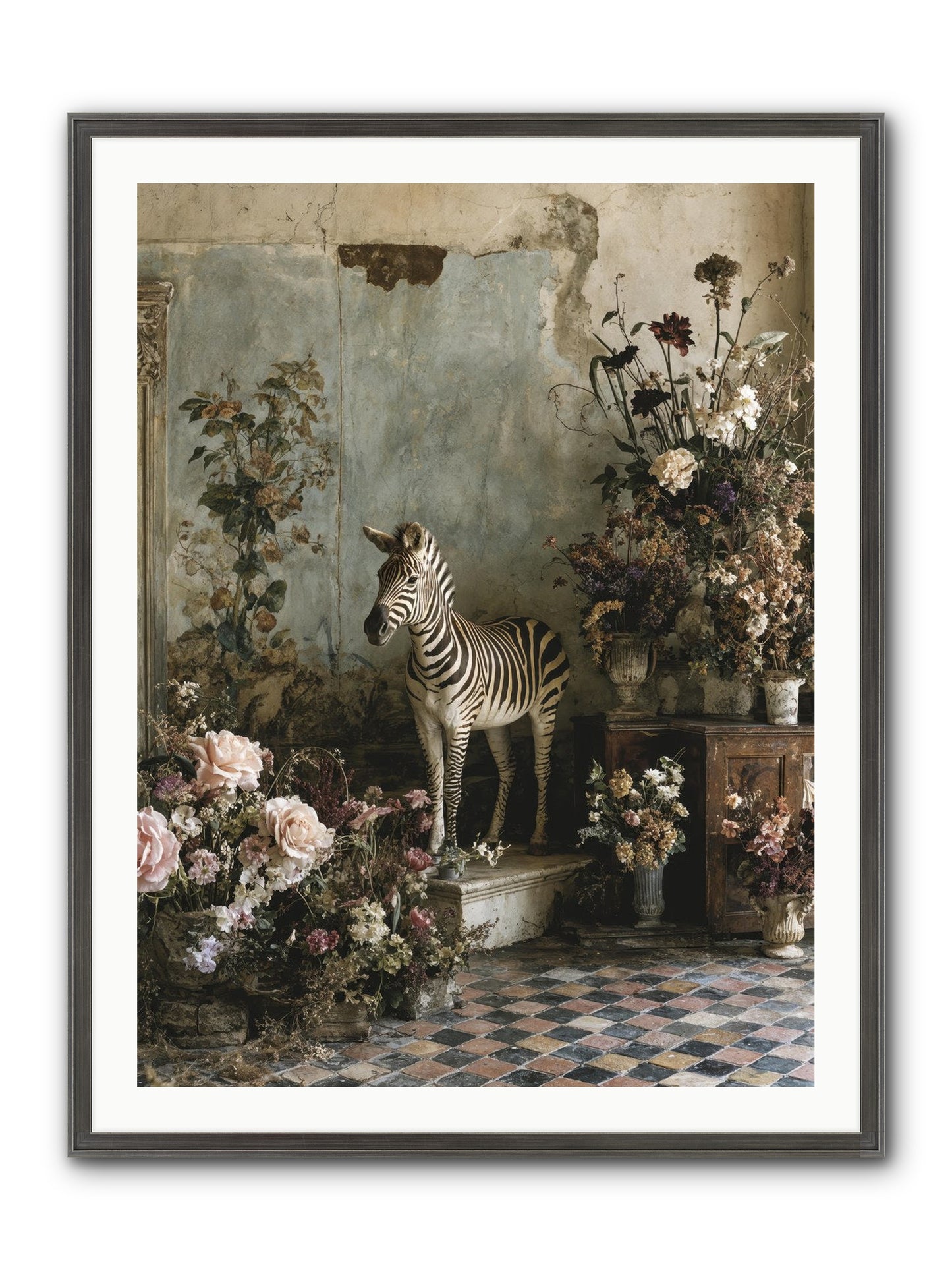 Flower Court Assembly Framed Print - Slimwoods Black/Silver 30x40