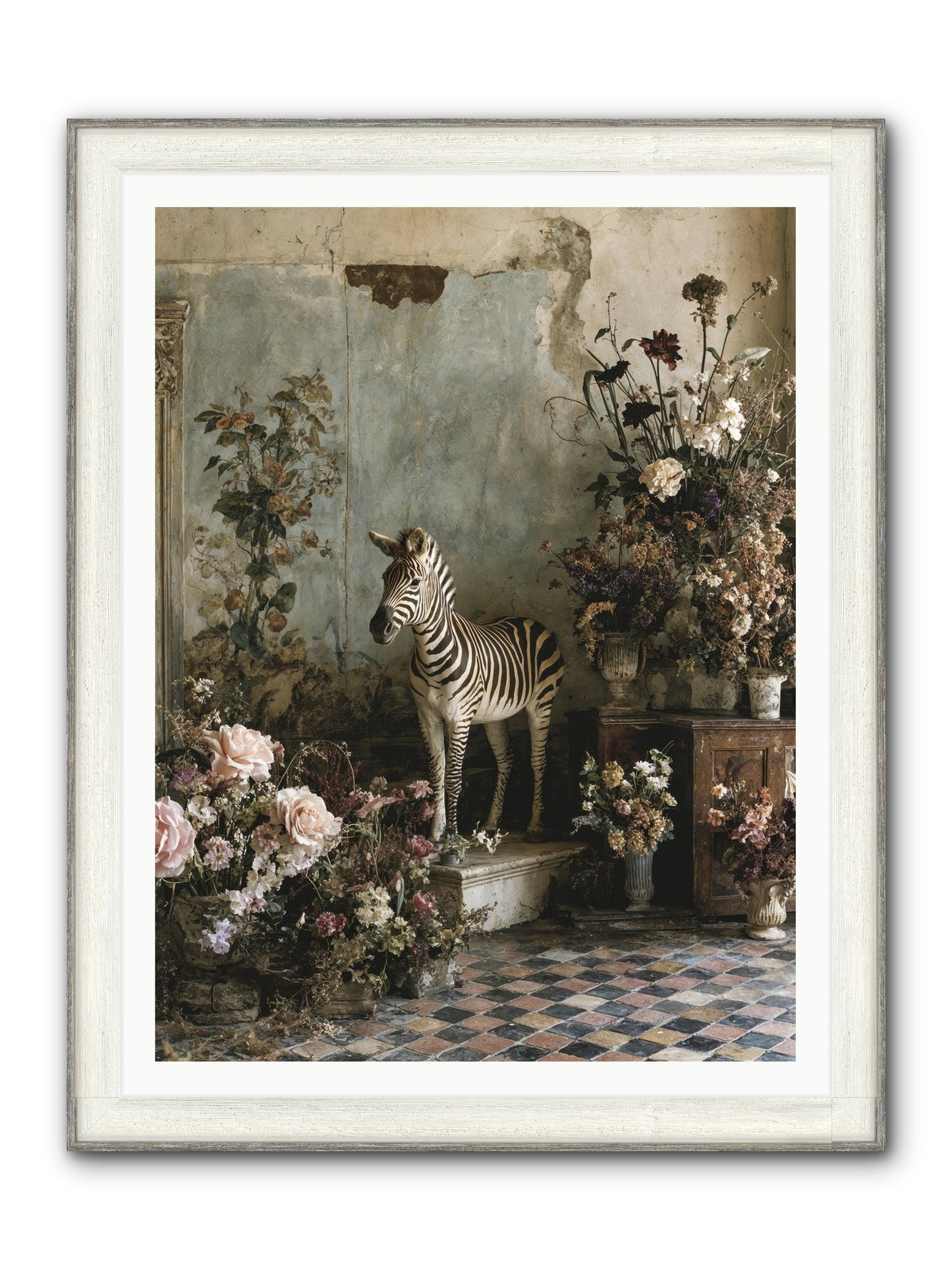 Flower Court Assembly Framed Print - Driftwood White 36x48