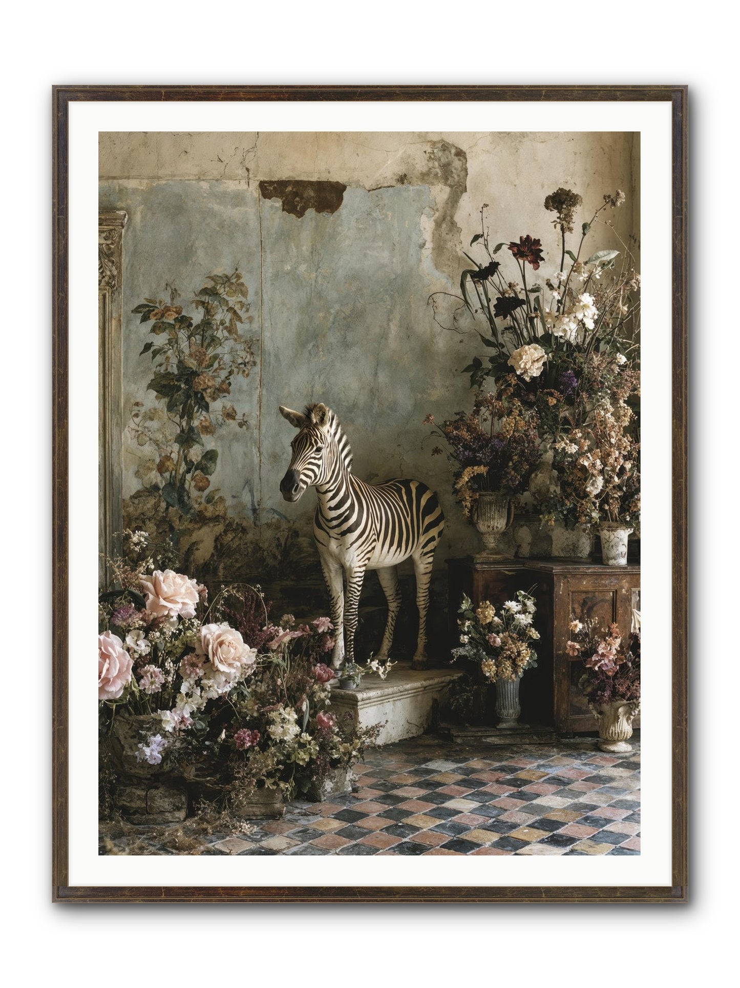 Flower Court Assembly Framed Print - Slimwoods Black/Gold 36x48