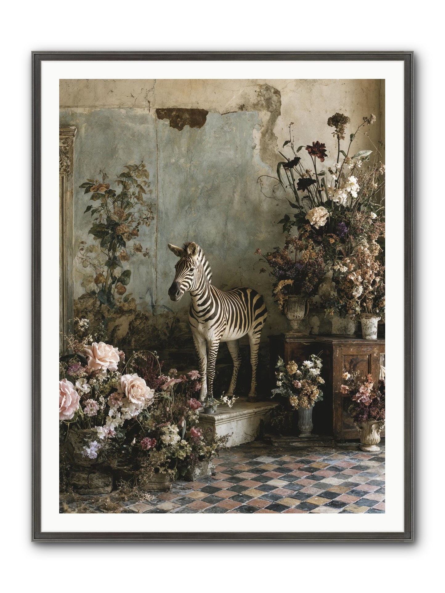 Flower Court Assembly Framed Print - Slimwoods Black/Silver 36x48