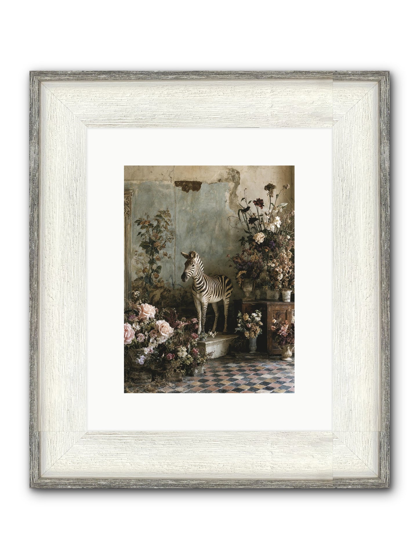 Flower Court Assembly Framed Print - Driftwood White 9x12
