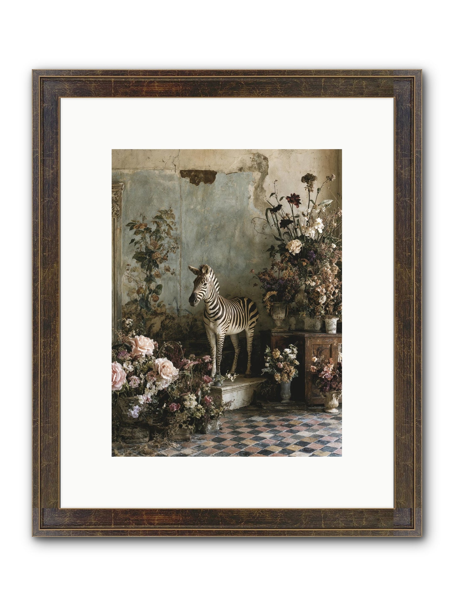 Flower Court Assembly Framed Print - Slimwoods Black/Gold 9x12
