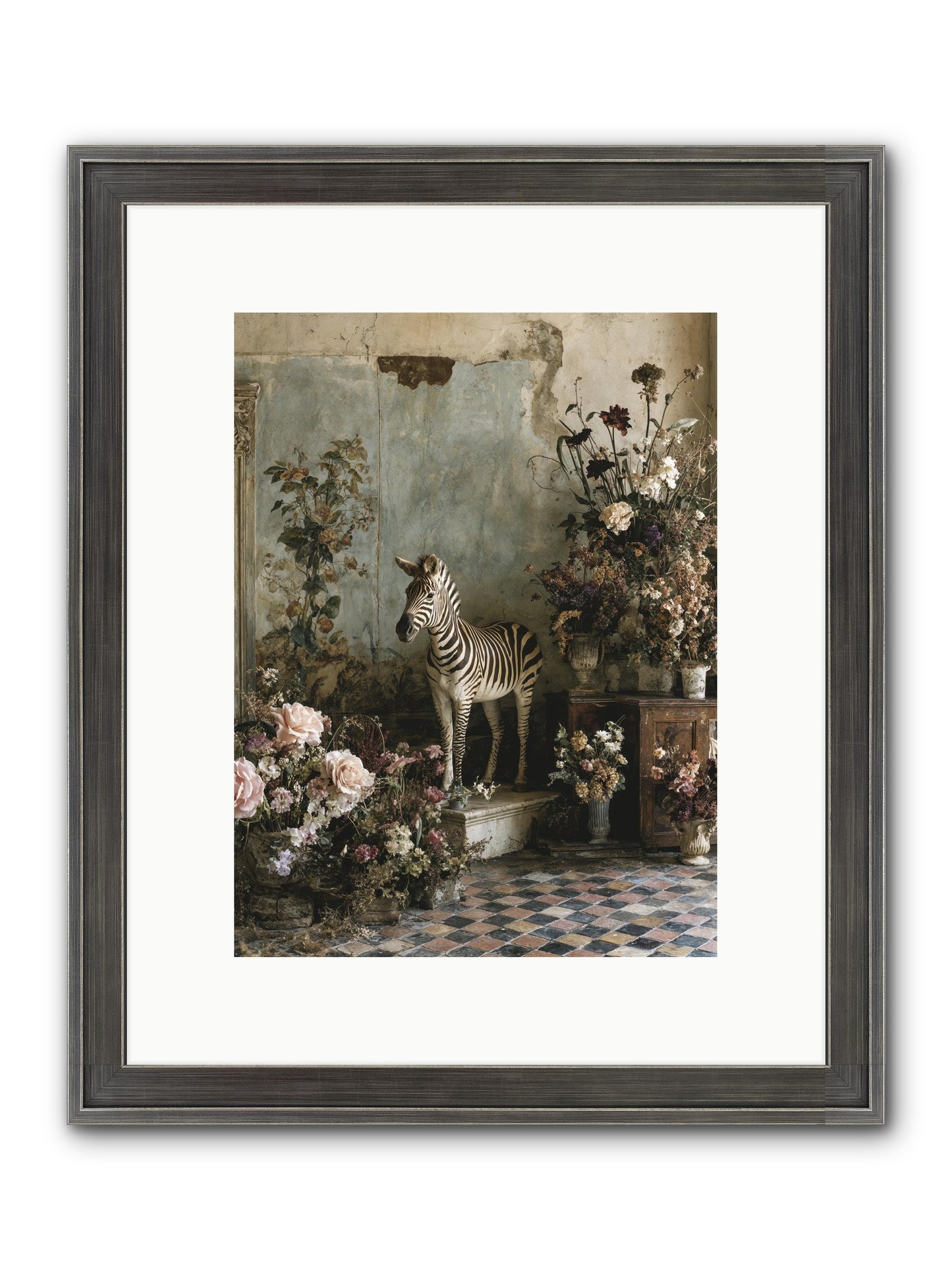 Flower Court Assembly Framed Print - Slimwoods Black/Silver 9x12
