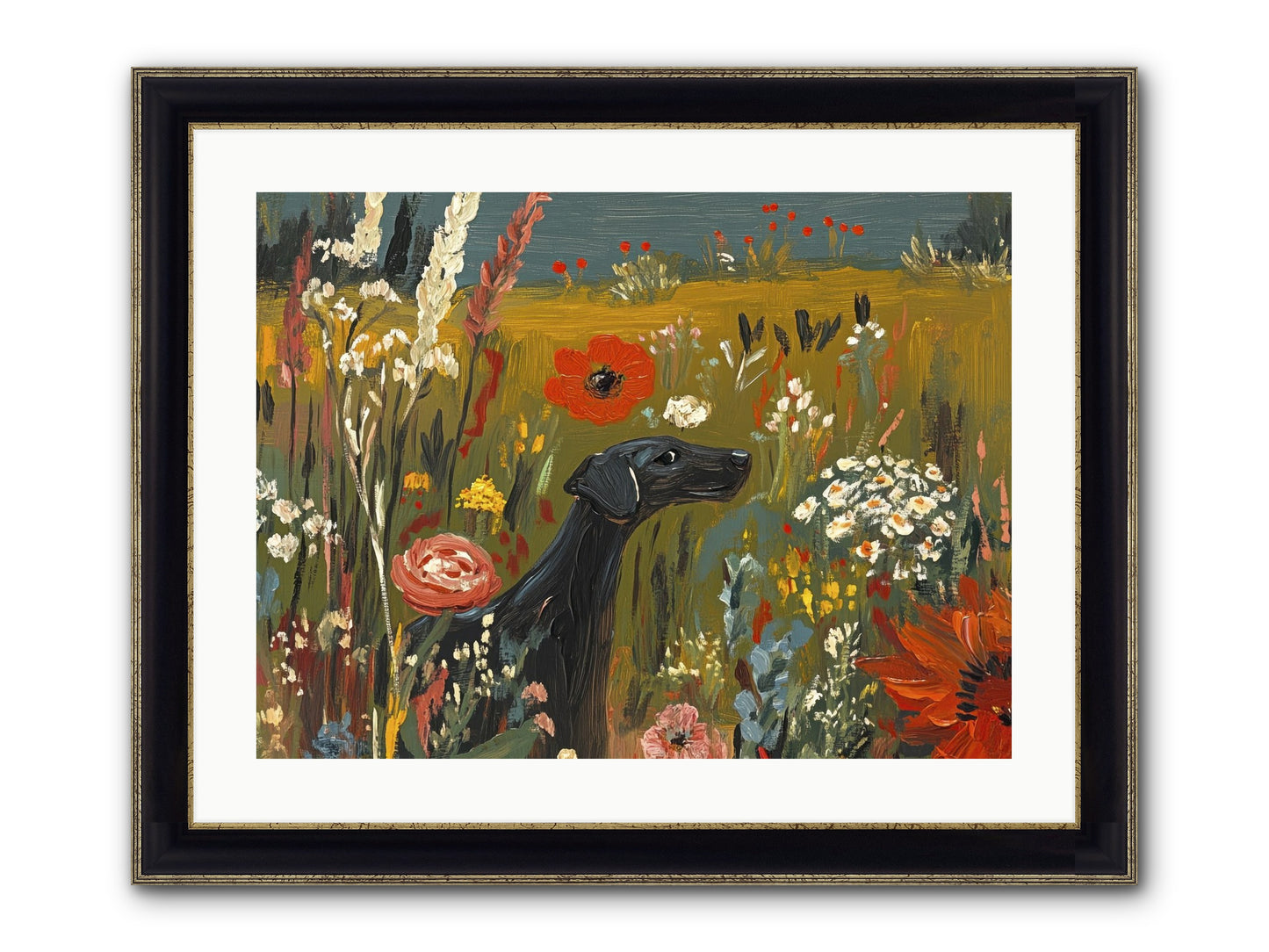 Flowers For My Love Framed Print - Black & Gold 24x18