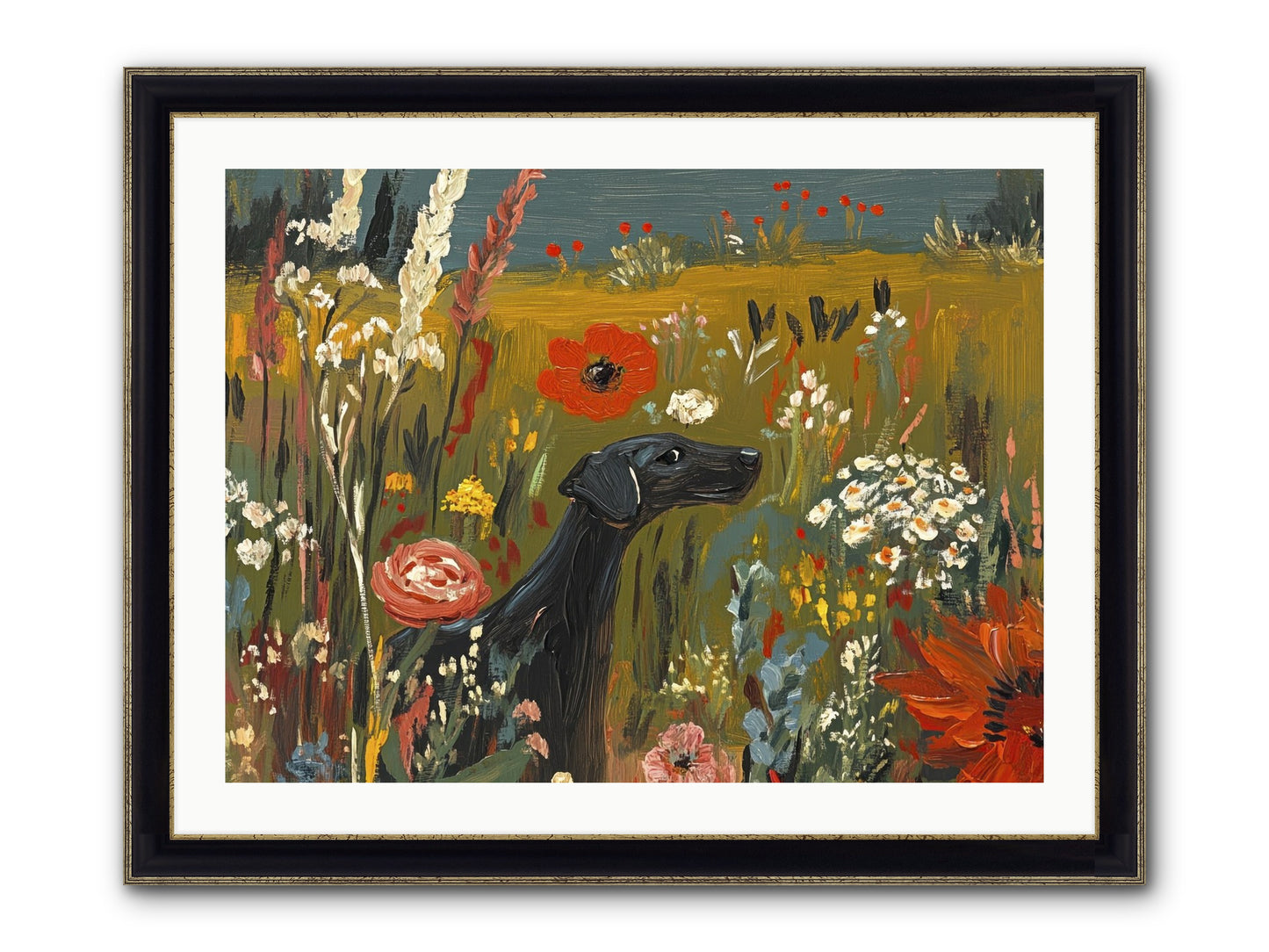 Flowers For My Love Framed Print - Black & Gold 32x24