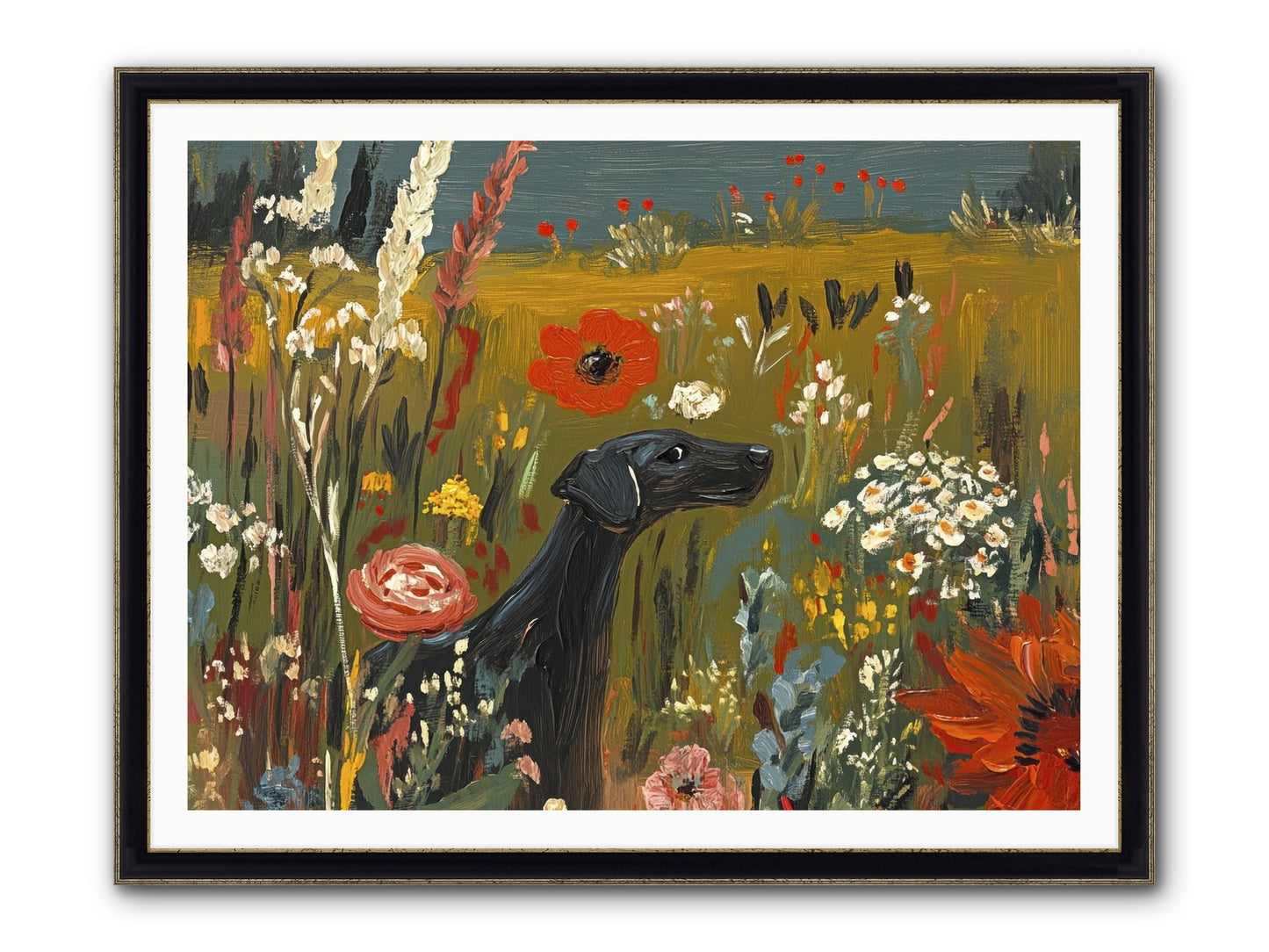 Flowers For My Love Framed Print - Black & Gold 48x36