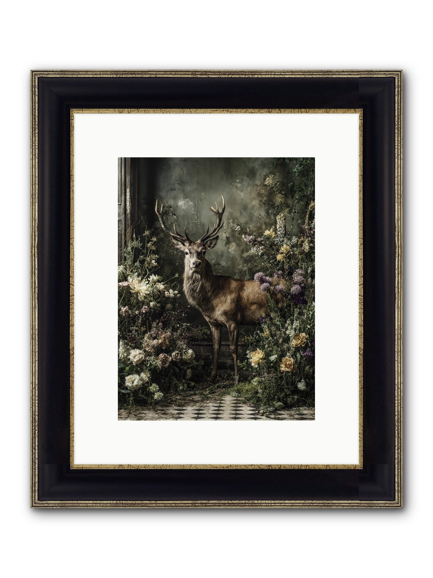 Forest Sprite Framed Print - Black & Gold 9x12