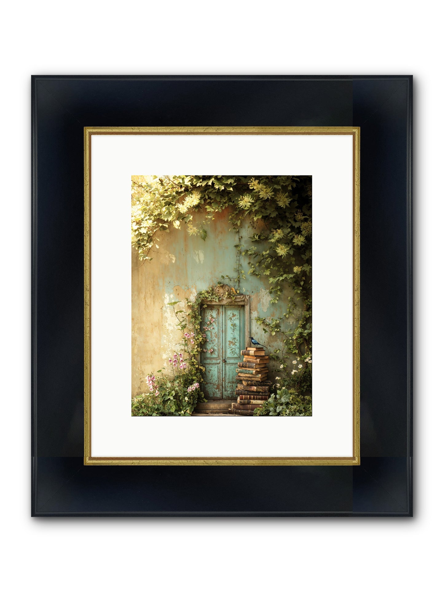 Forgotten Folios Framed Print - Wide Black w/Gold 9x12
