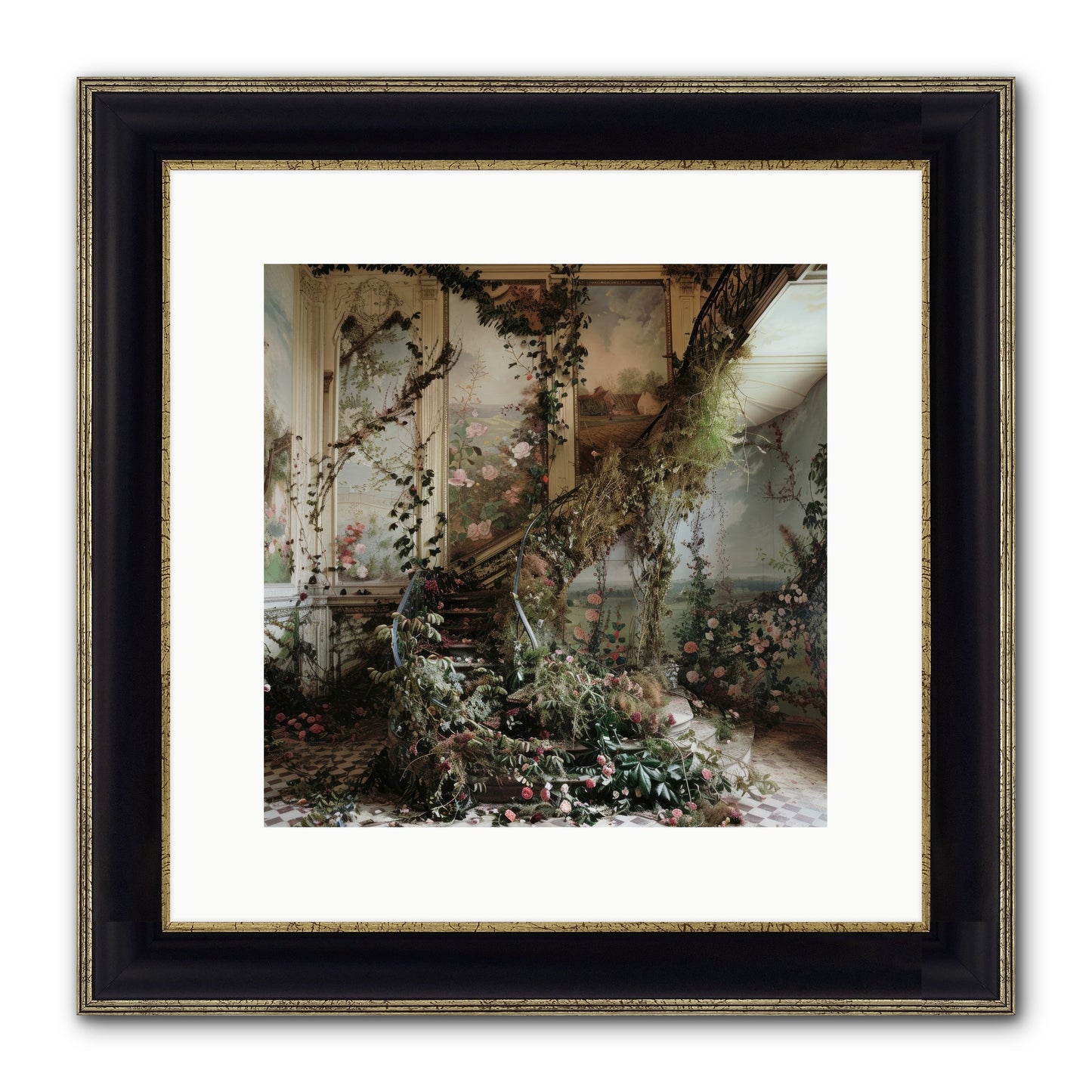 Forgotten Wonderland No. 3 Framed Print - Black & Gold 12x12