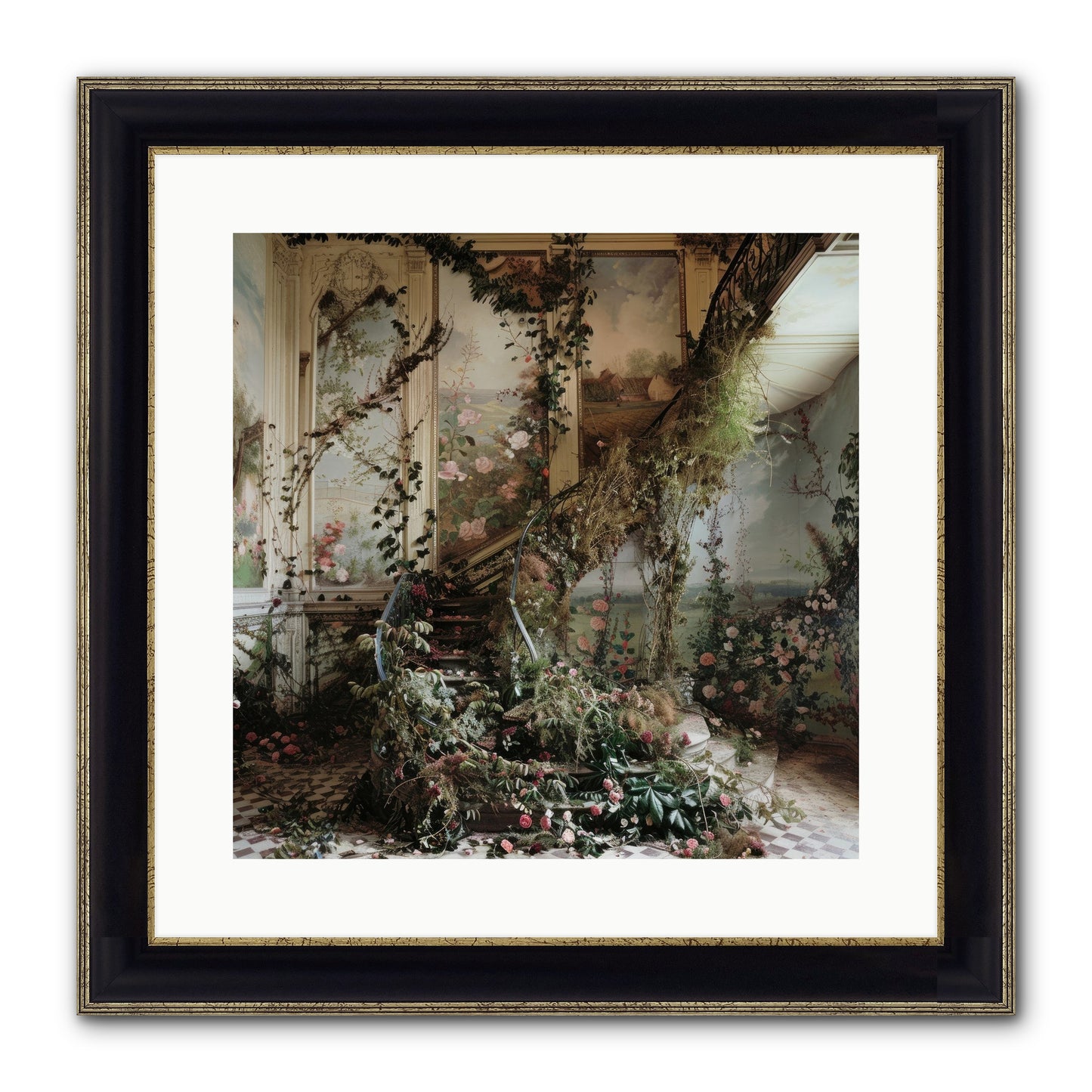 Forgotten Wonderland No. 3 Framed Print - Black & Gold 16x16