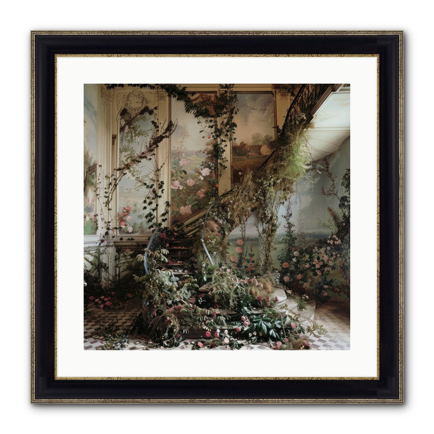 Forgotten Wonderland No. 3 Framed Print - Black & Gold 20x20