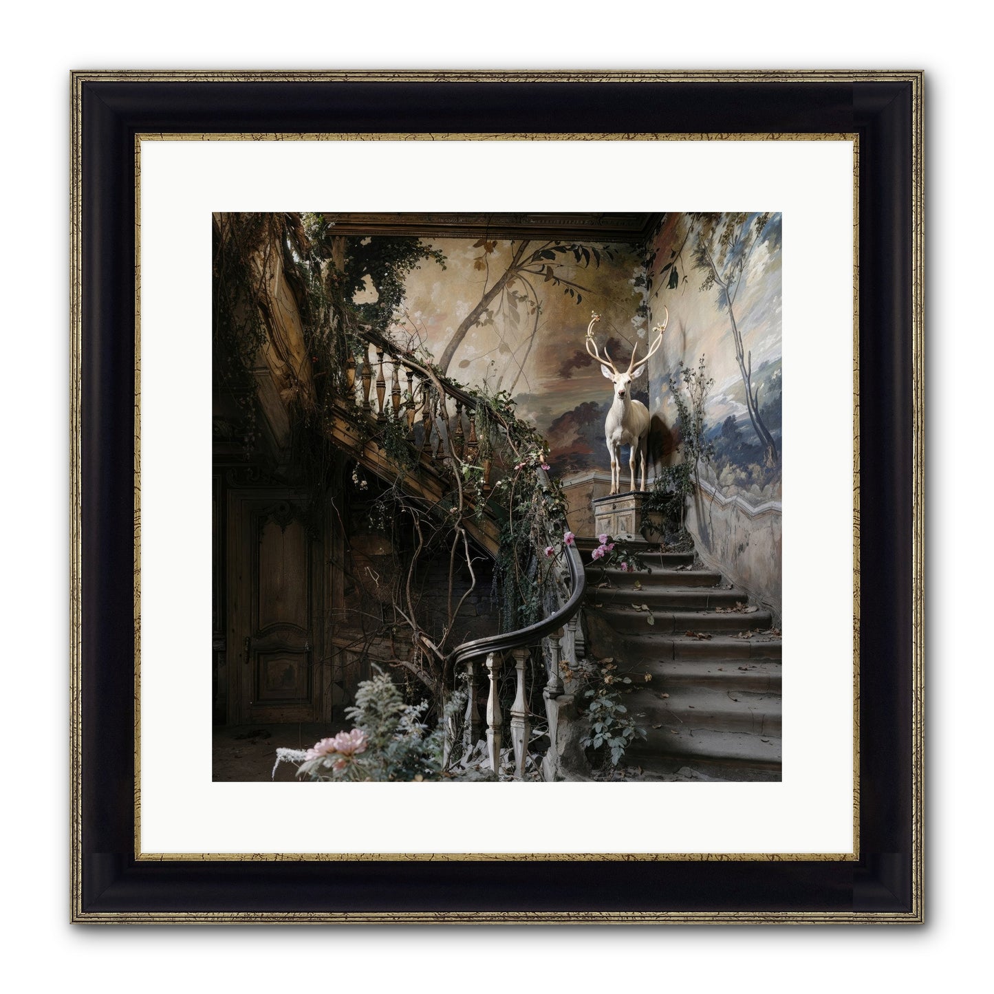 Forgotten Wonderland No. 5 Framed Print - Black & Gold 16x16
