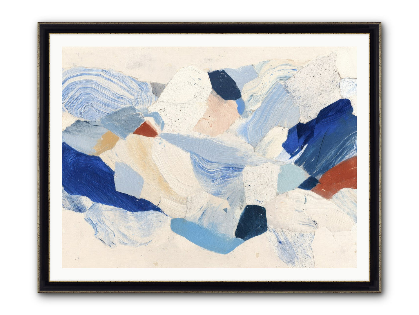 Fragmented Tides Framed Print - Black & Gold 48x36