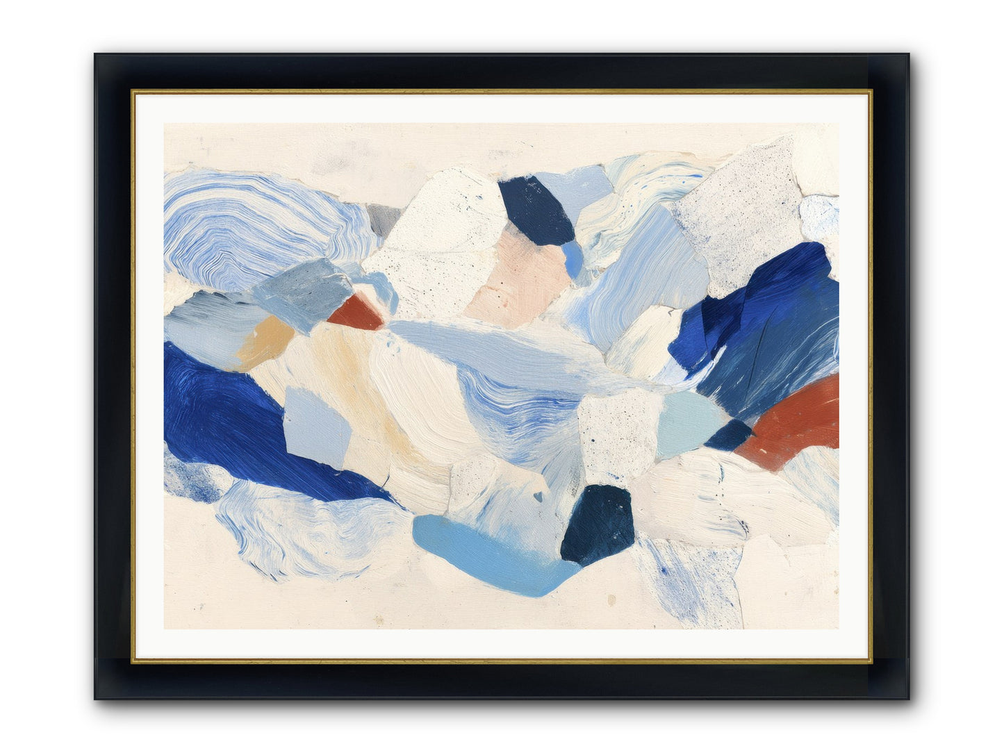 Fragmented Tides Framed Print - Wide Black w/Gold 48x36