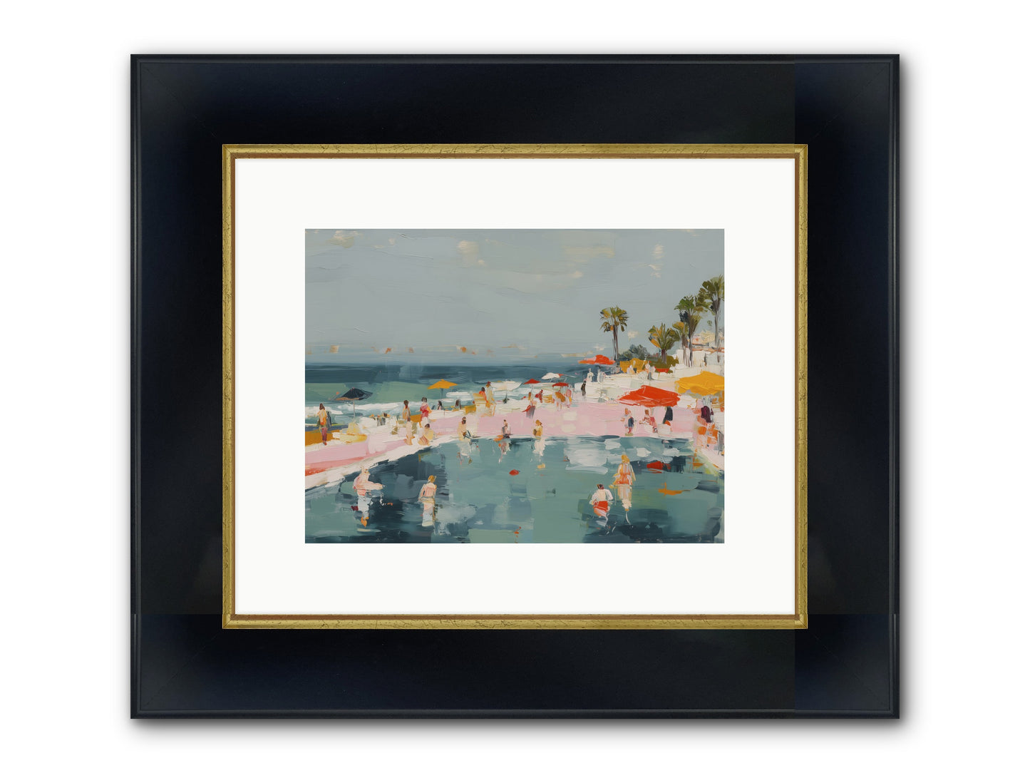 French Kiss Waters Framed Print - Wide Black w/Gold 12x9