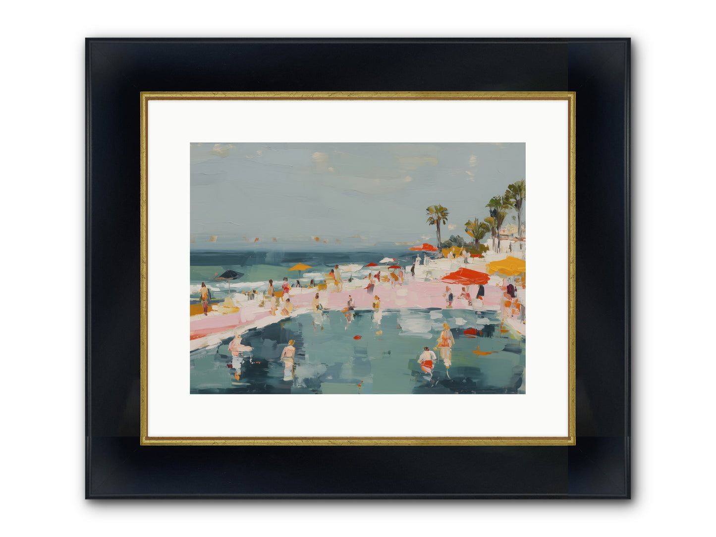 French Kiss Waters Framed Print - Wide Black w/Gold 16x12
