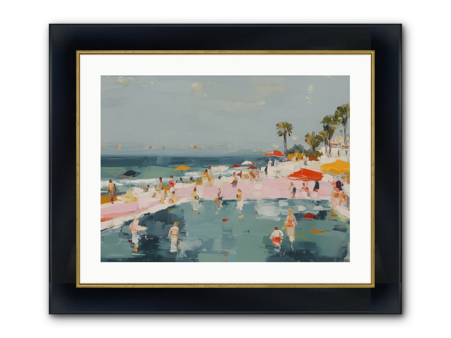 French Kiss Waters Framed Print - Wide Black w/Gold 24x18