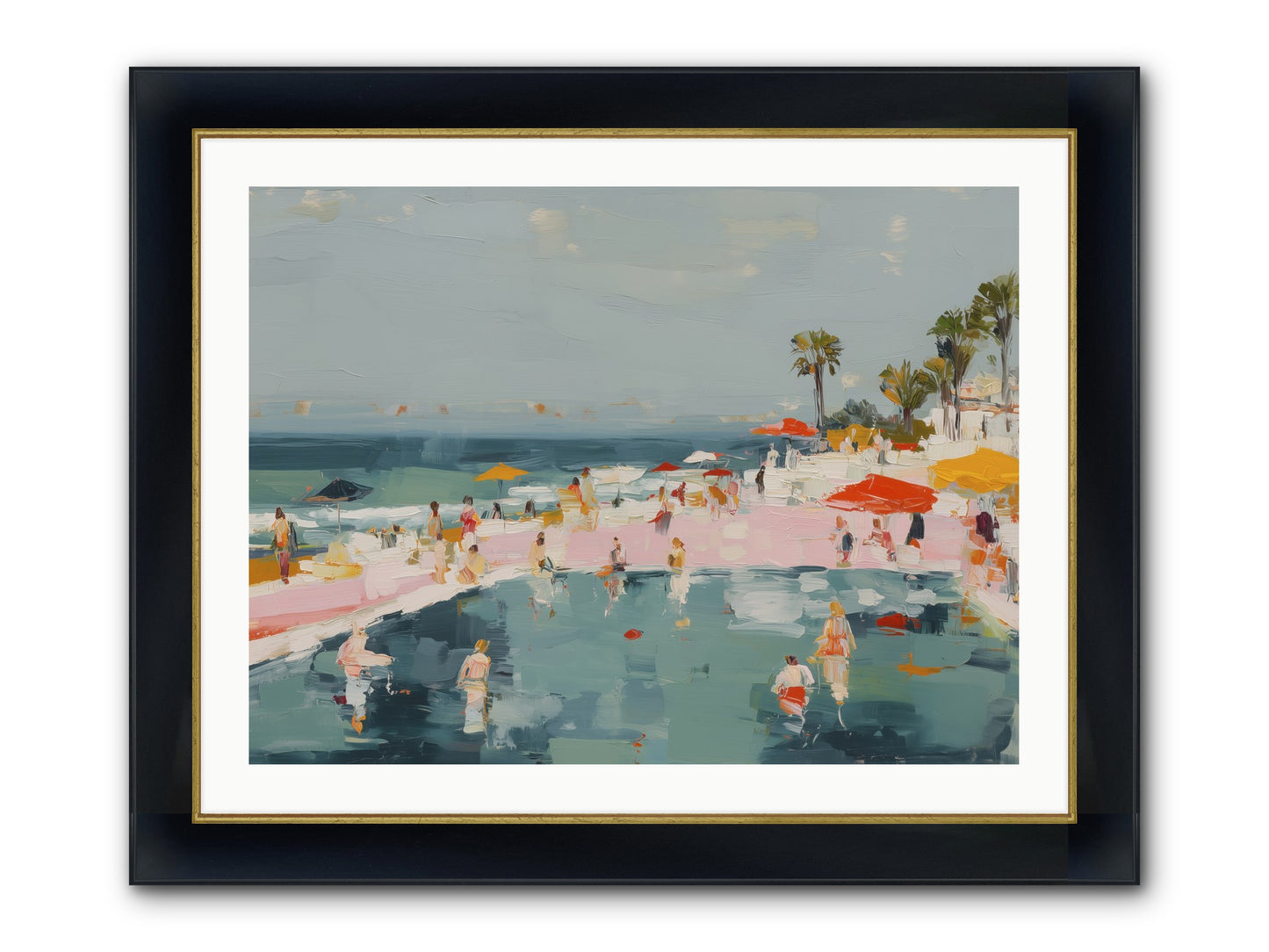 French Kiss Waters Framed Print - Wide Black w/Gold 32x24