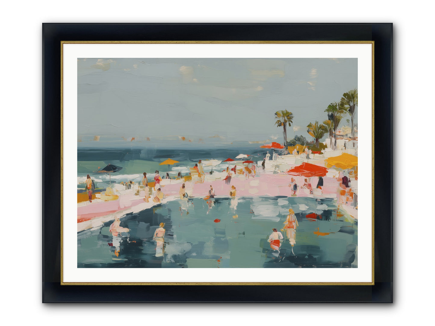 French Kiss Waters Framed Print - Wide Black w/Gold 40x30