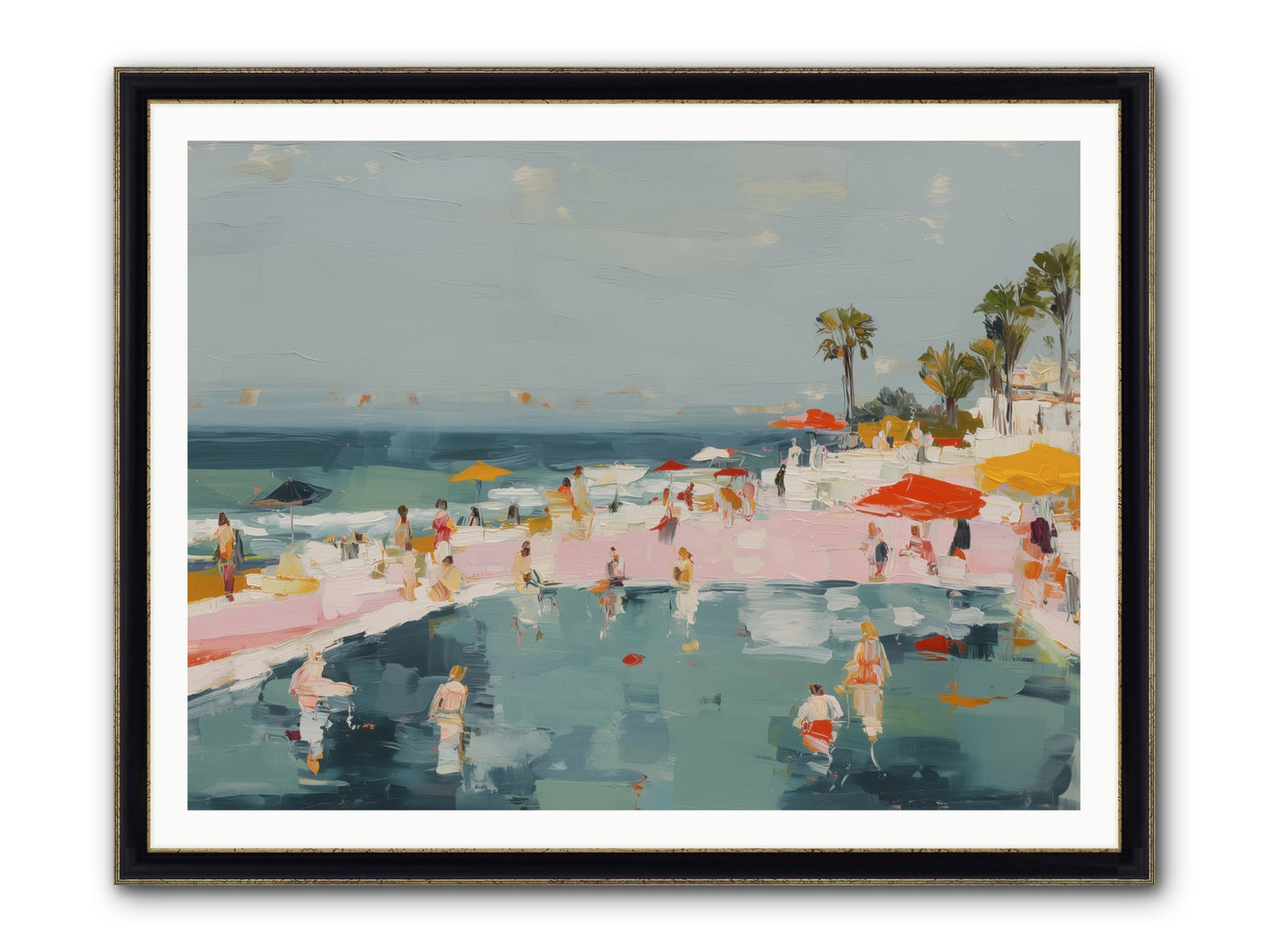 French Kiss Waters Framed Print - Black & Gold 48x36