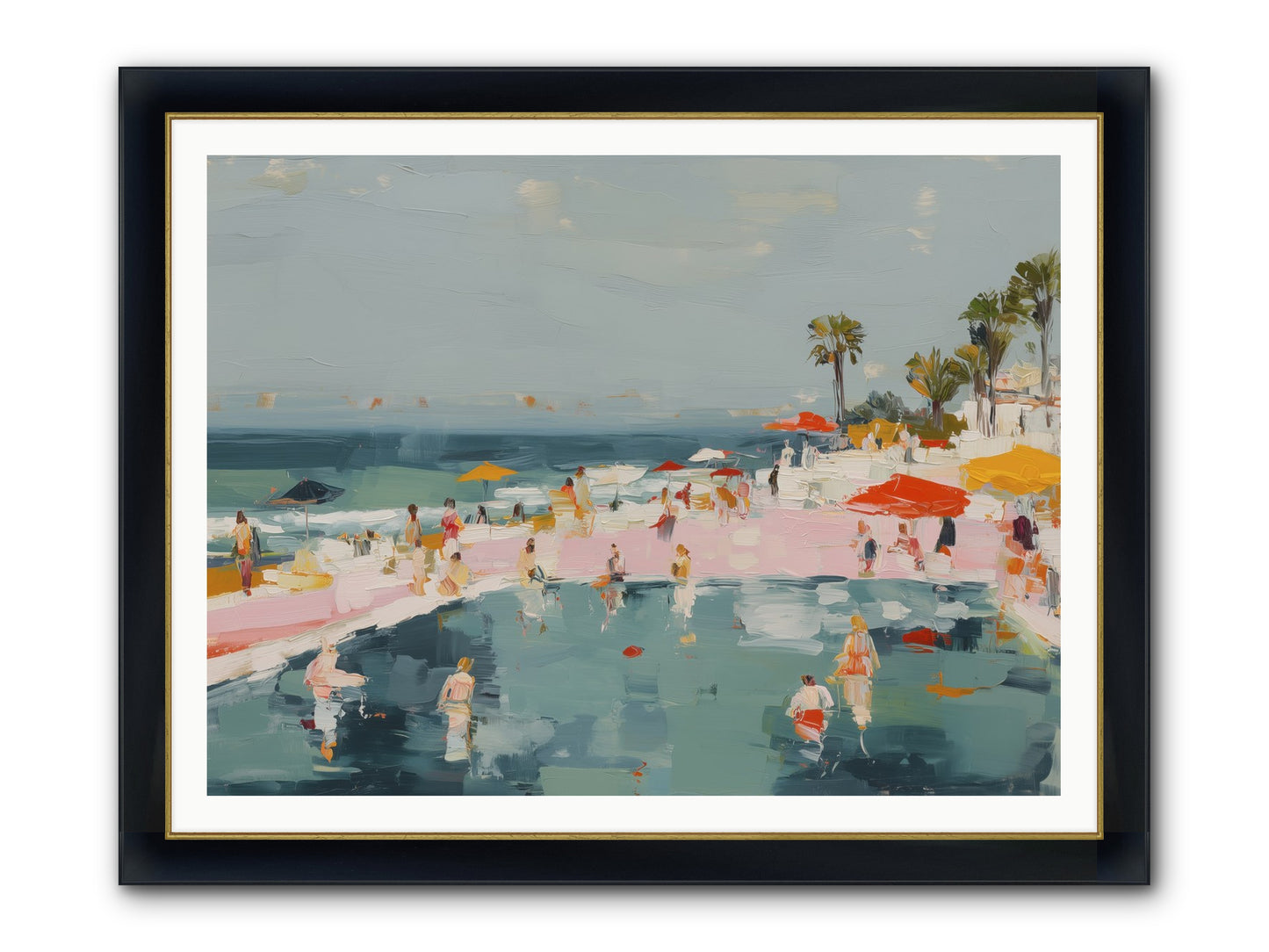 French Kiss Waters Framed Print - Wide Black w/Gold 48x36