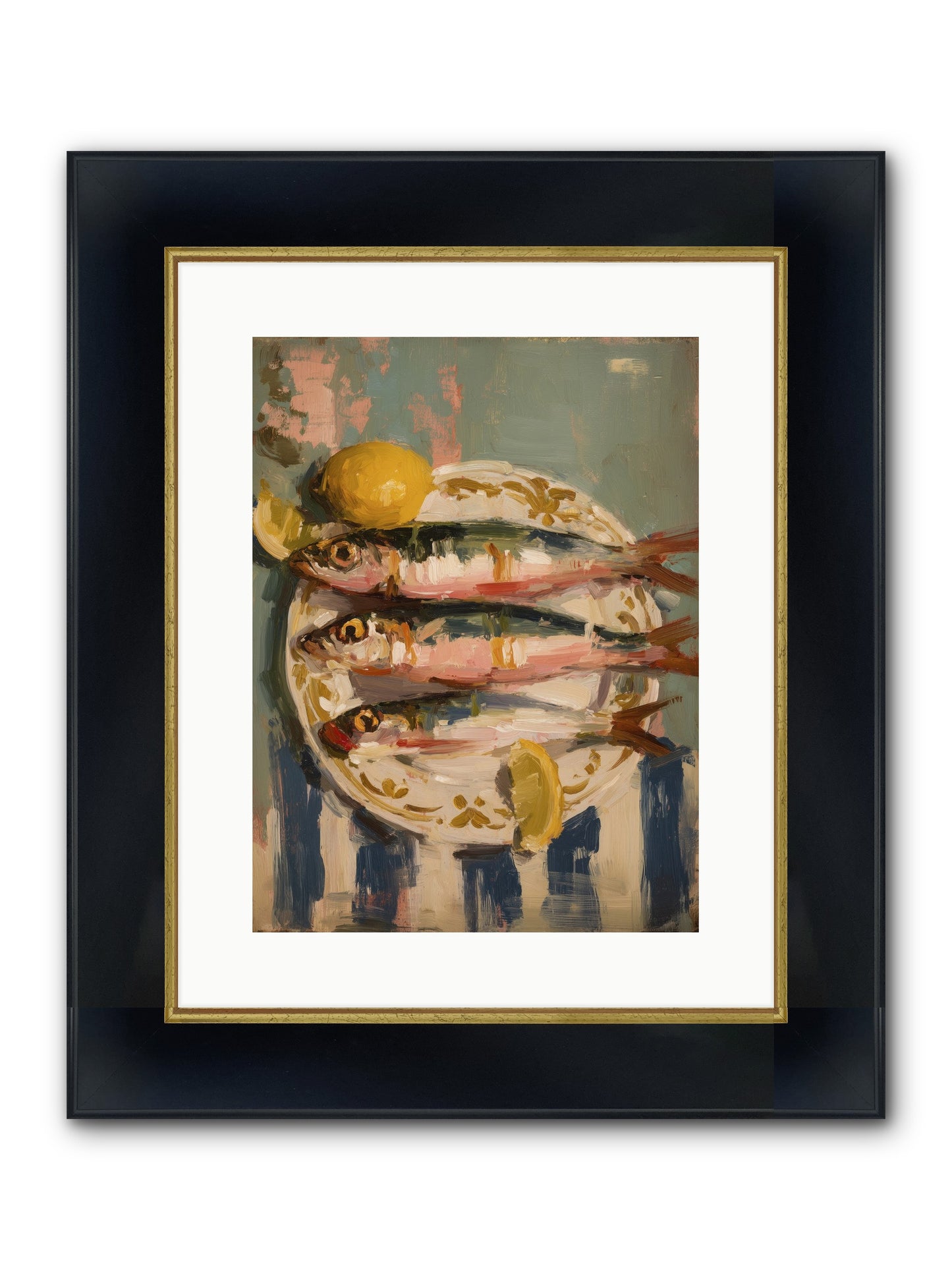 French Shore Framed Print - Wide Black w/Gold 12x16