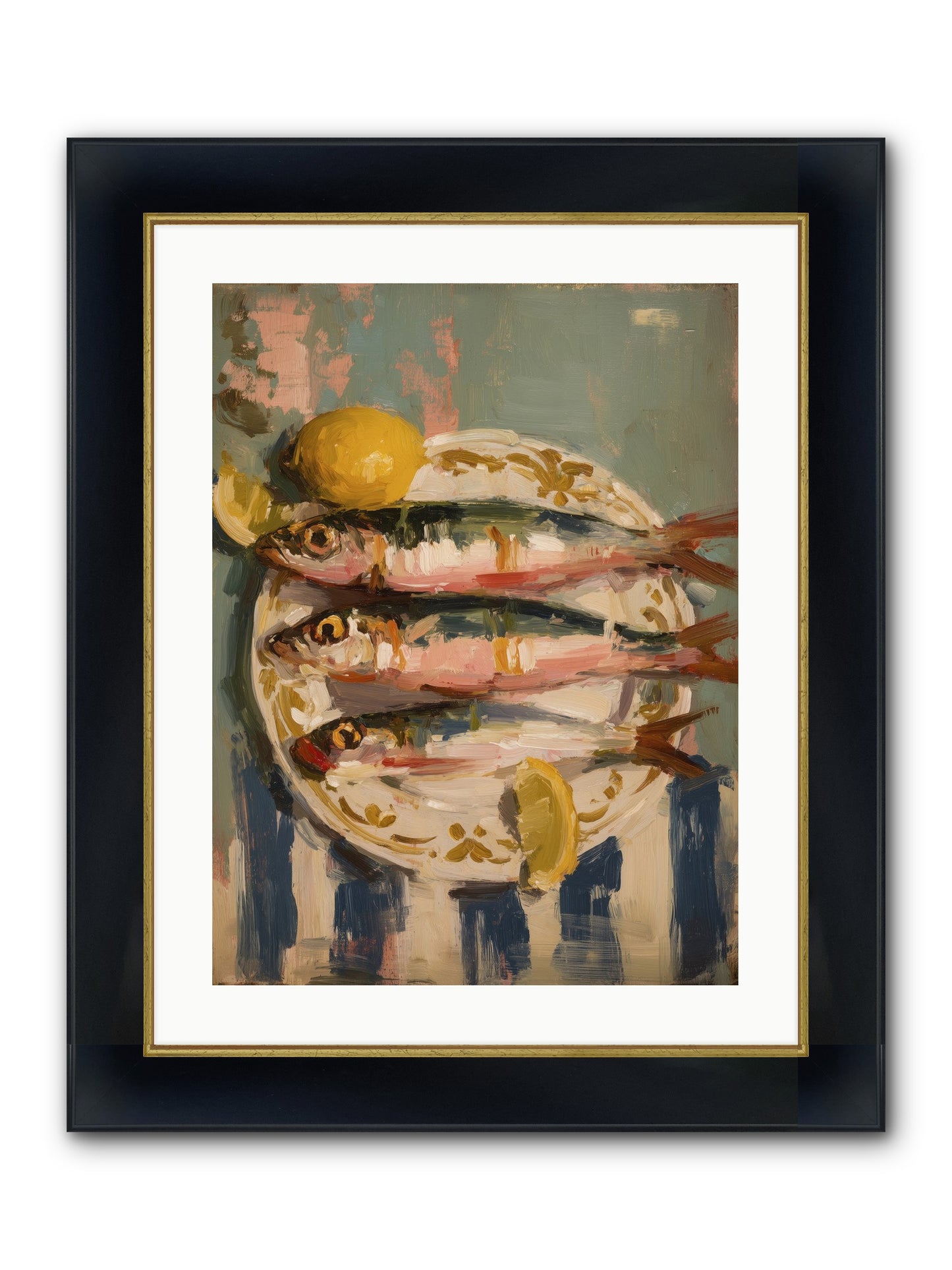 French Shore Framed Print - Wide Black w/Gold 18x24