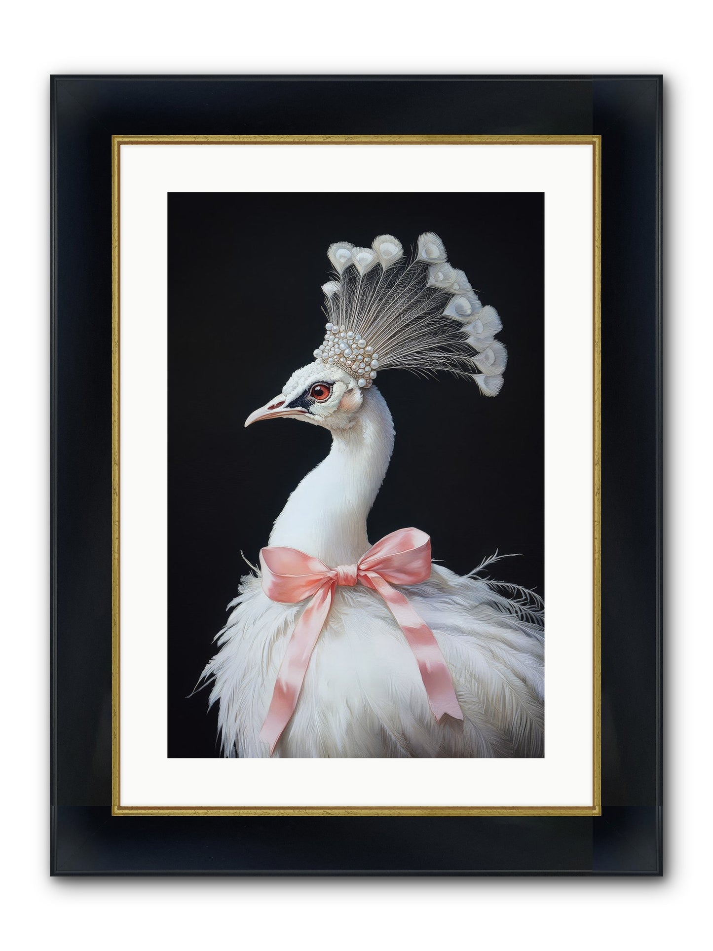 Frost Feathered Majesty Framed Print - Wide Black w/Gold 16x24