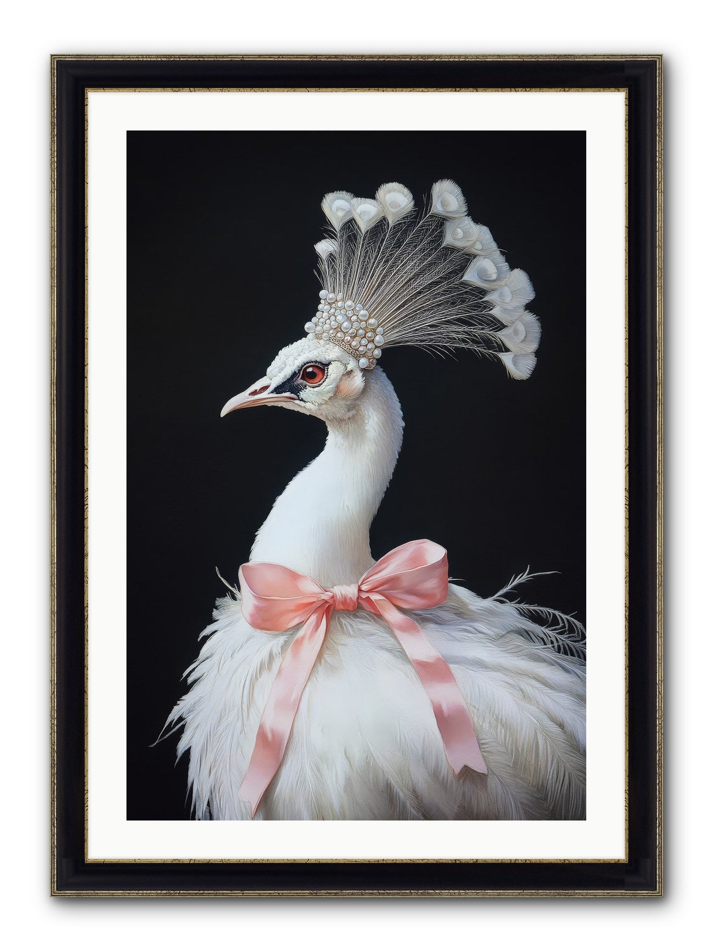 Frost Feathered Majesty Framed Print - Black & Gold 24x36