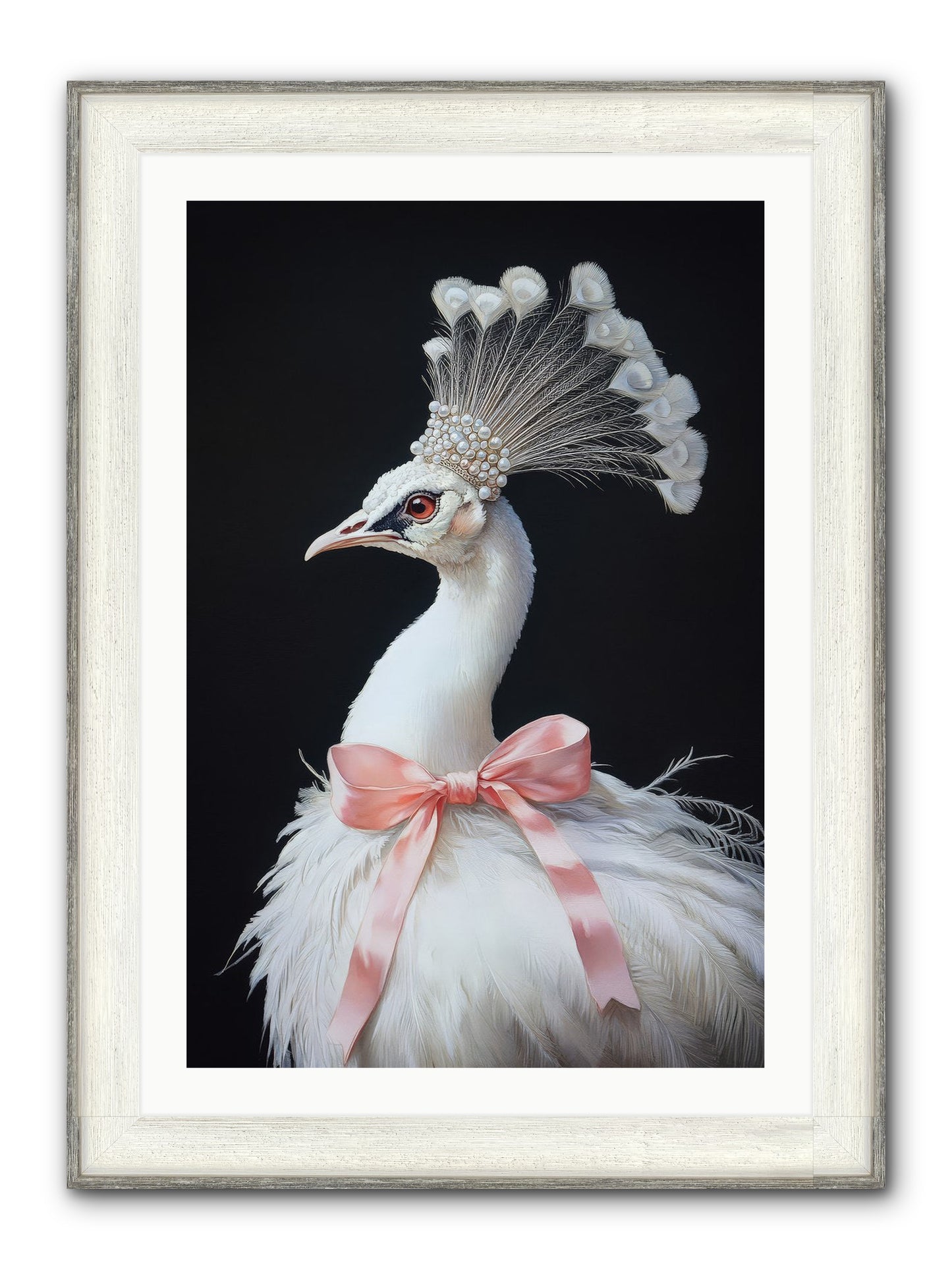 Frost Feathered Majesty Framed Print - Driftwood White 24x36