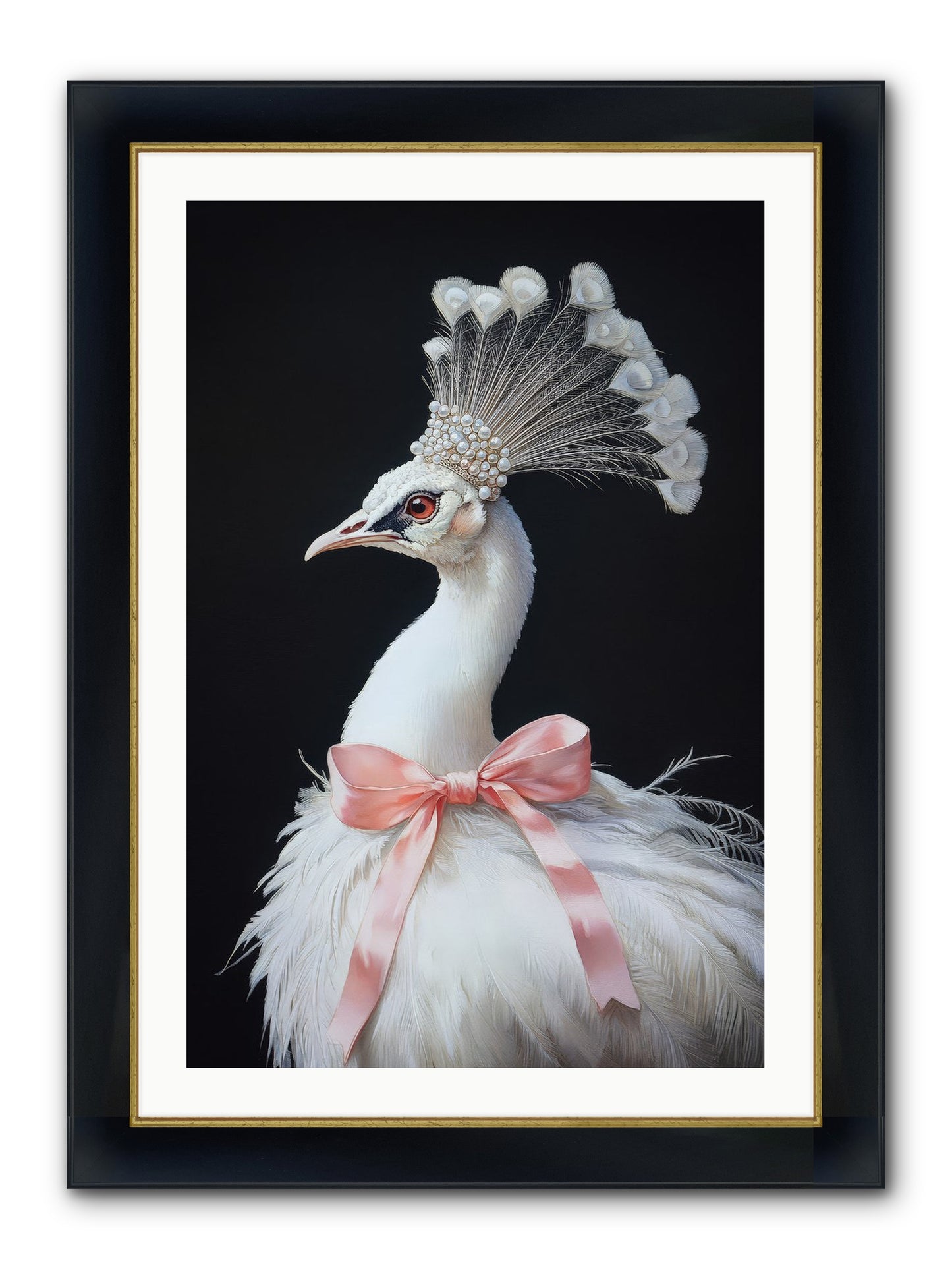 Frost Feathered Majesty Framed Print - Wide Black w/Gold 24x36