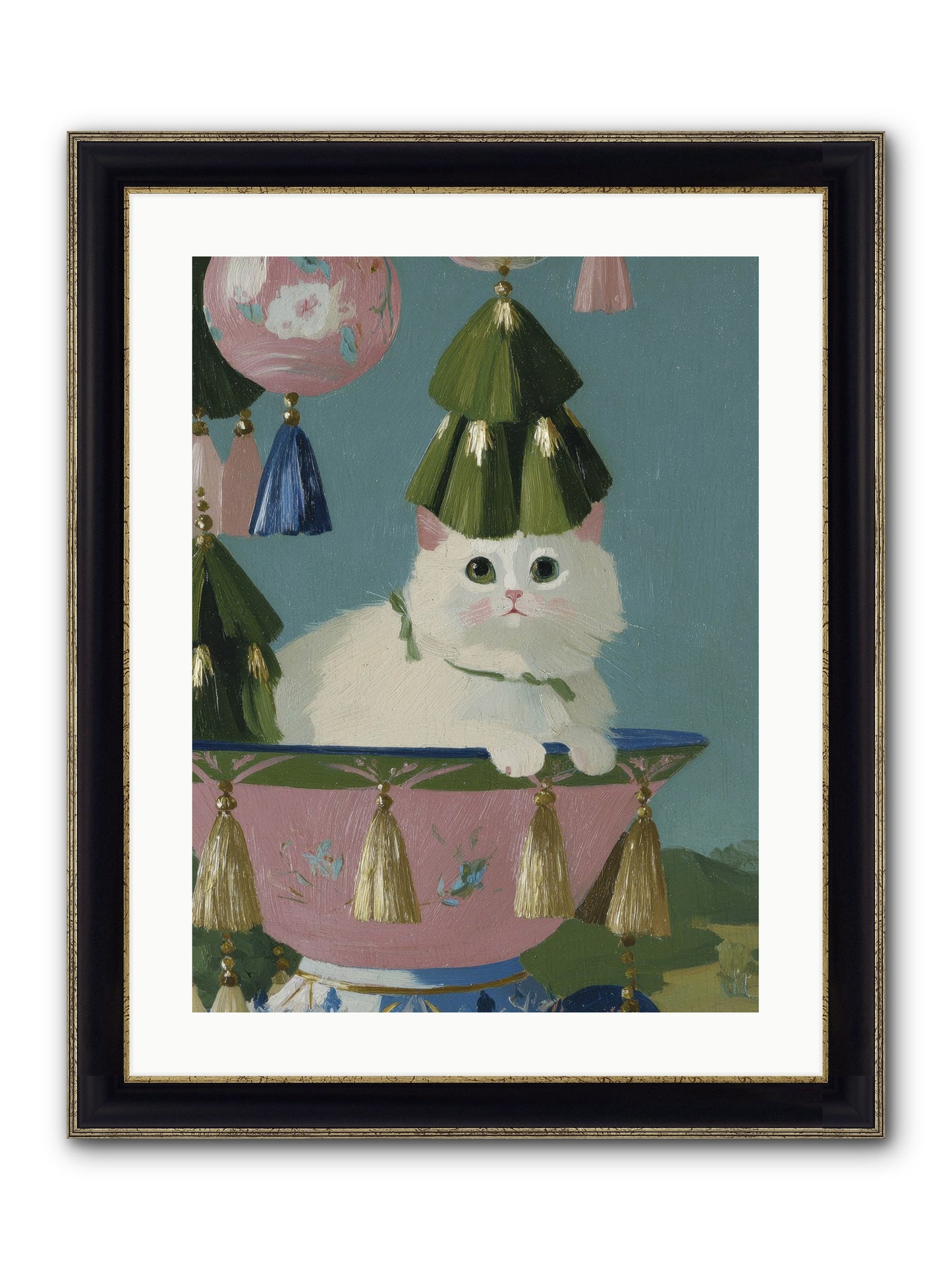 Frosty Morning Mischief Framed Print - Black & Gold 18x24