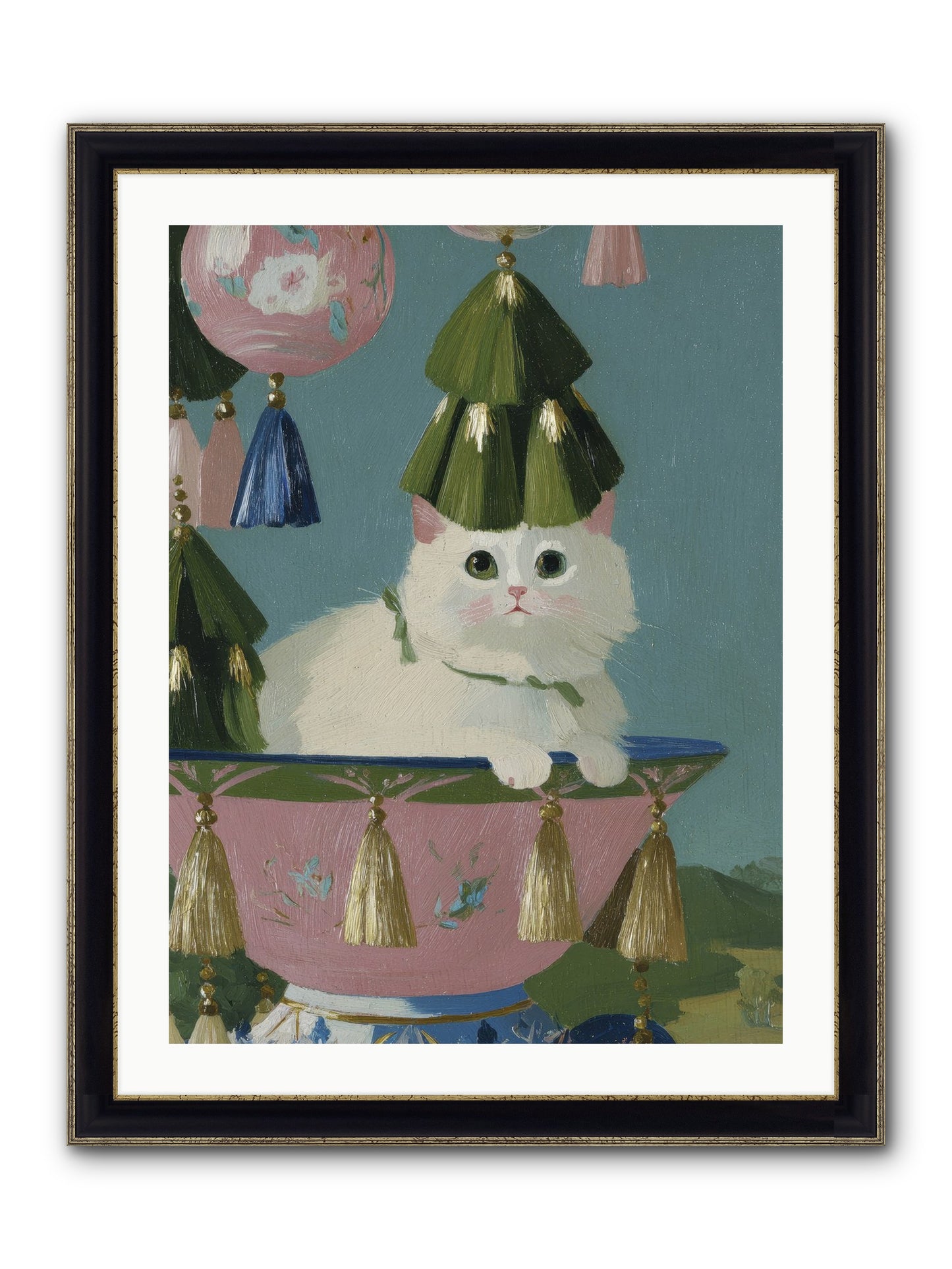 Frosty Morning Mischief Framed Print - Black & Gold 24x32