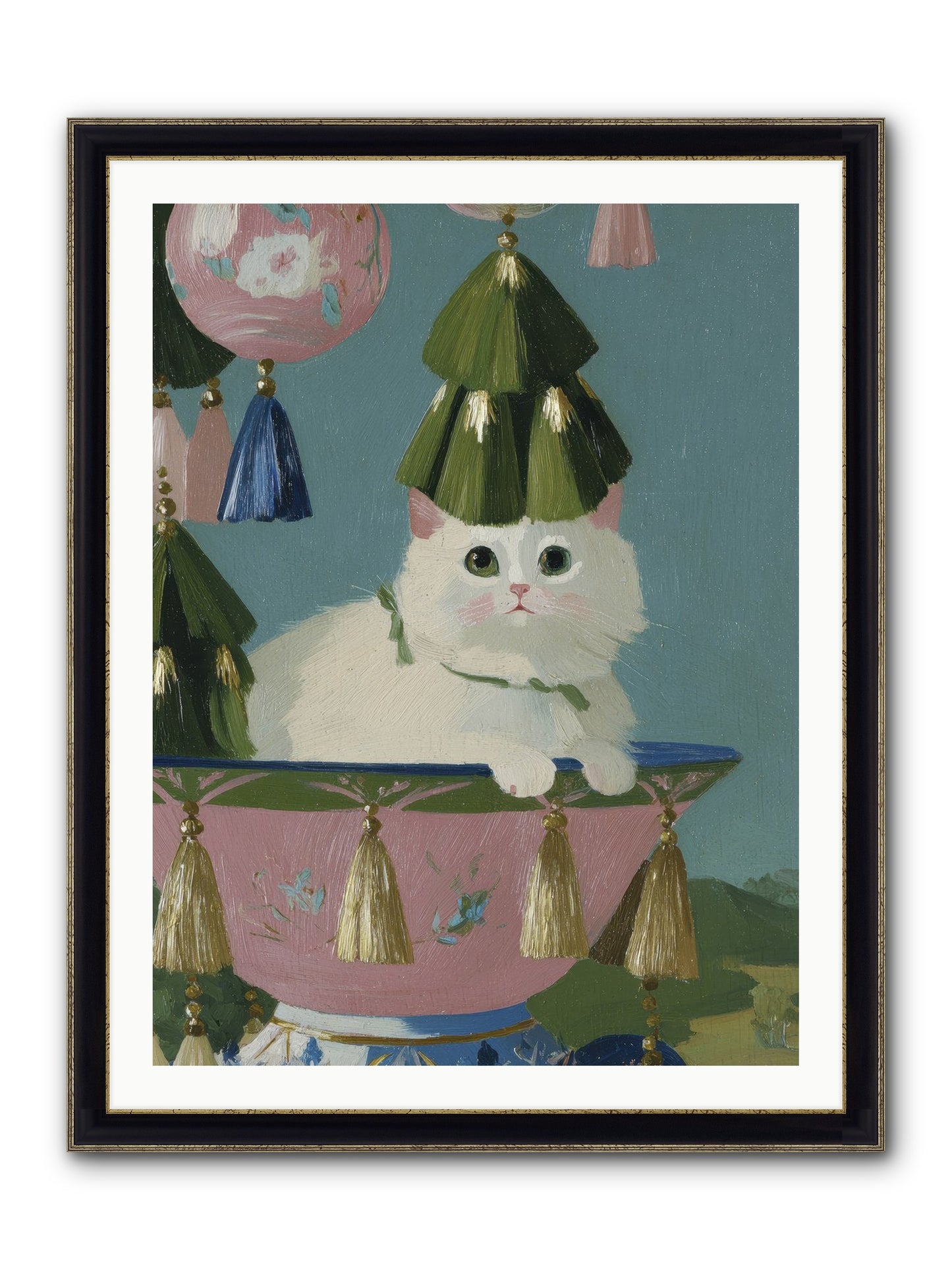 Frosty Morning Mischief Framed Print - Black & Gold 30x40