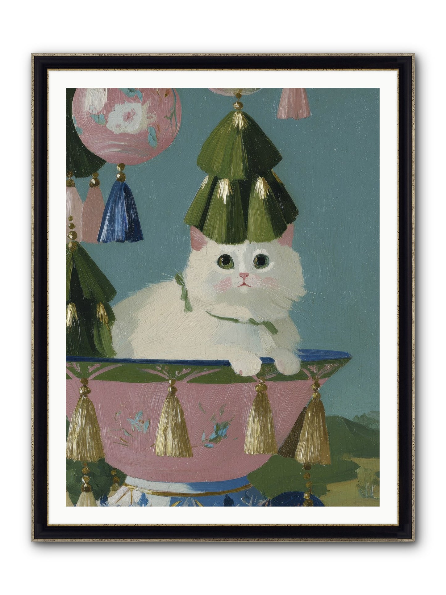 Frosty Morning Mischief Framed Print - Black & Gold 36x48