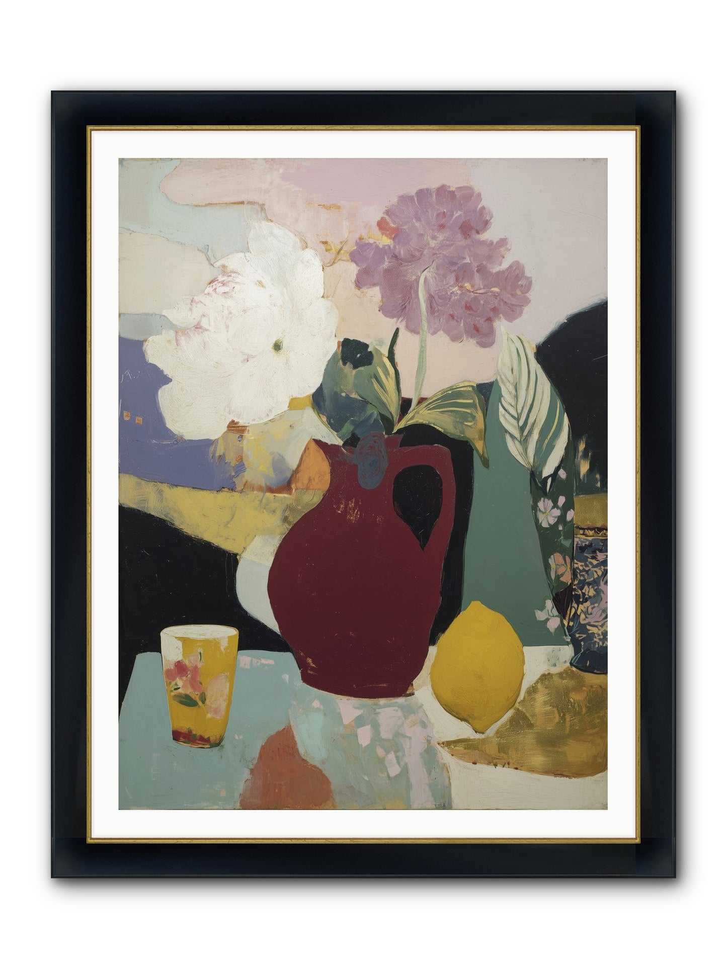 Fruit And Shadow Framed Print - Wide Black w/Gold 36x48