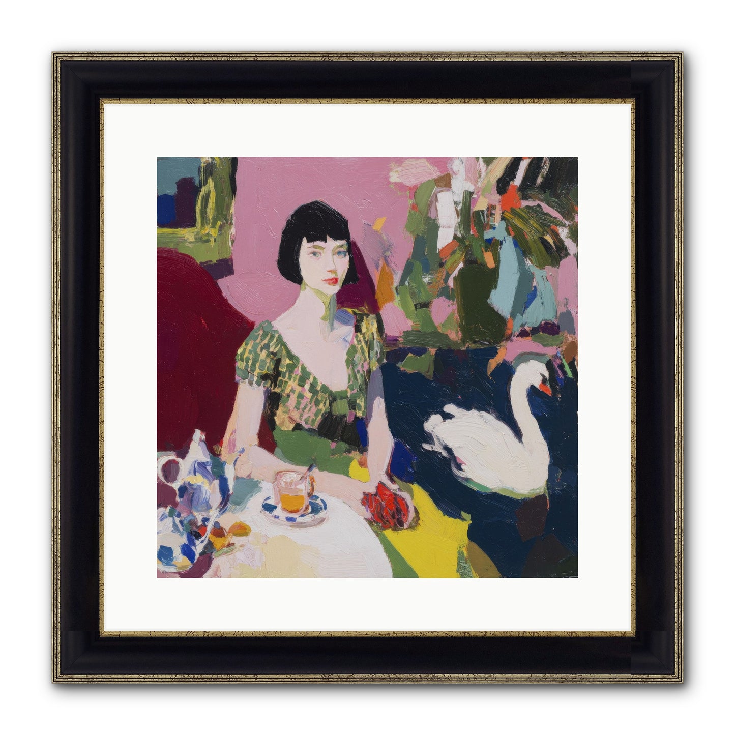 Garden Confidante Framed Print - Black & Gold 16x16