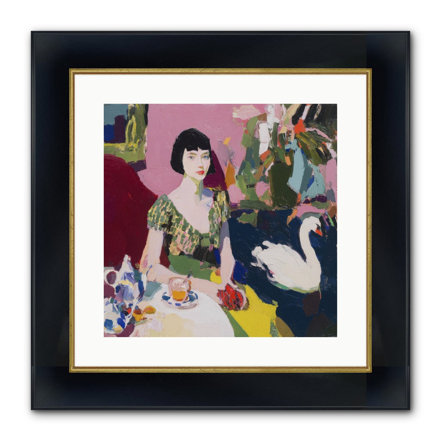 Garden Confidante Framed Print - Wide Black w/Gold 16x16