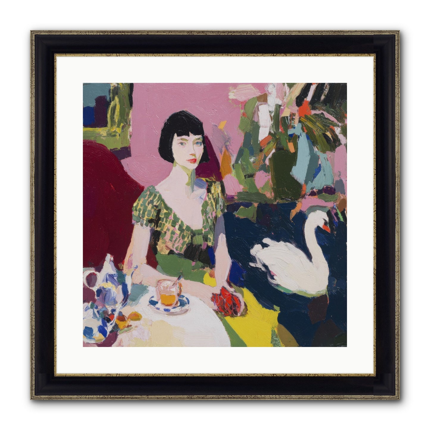 Garden Confidante Framed Print - Black & Gold 20x20