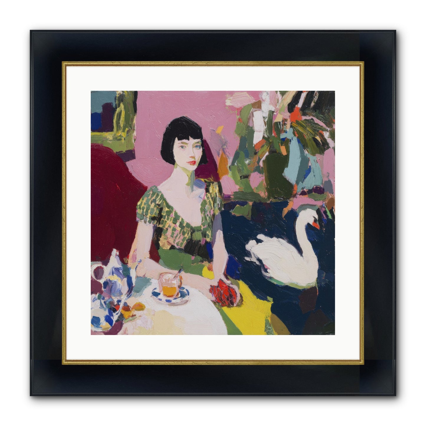 Garden Confidante Framed Print - Wide Black w/Gold 20x20