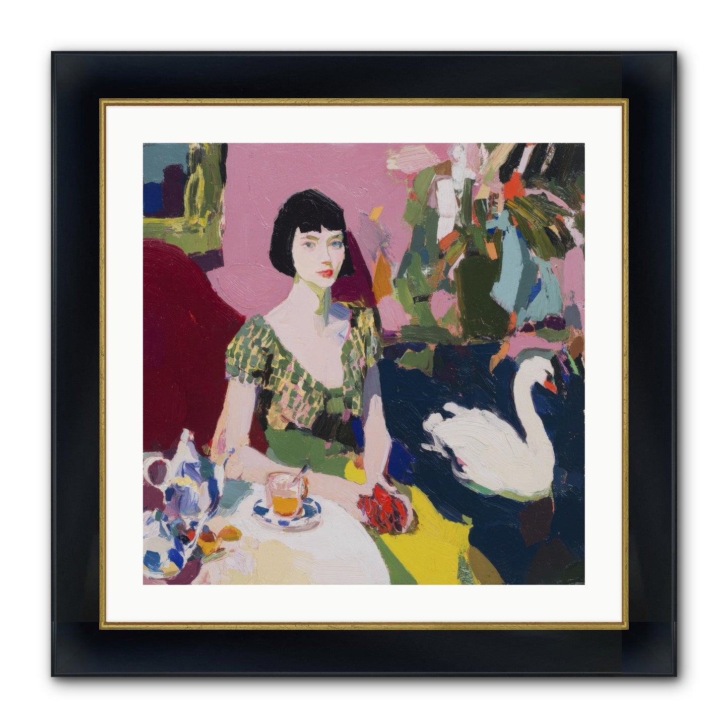 Garden Confidante Framed Print - Wide Black w/Gold 24x24