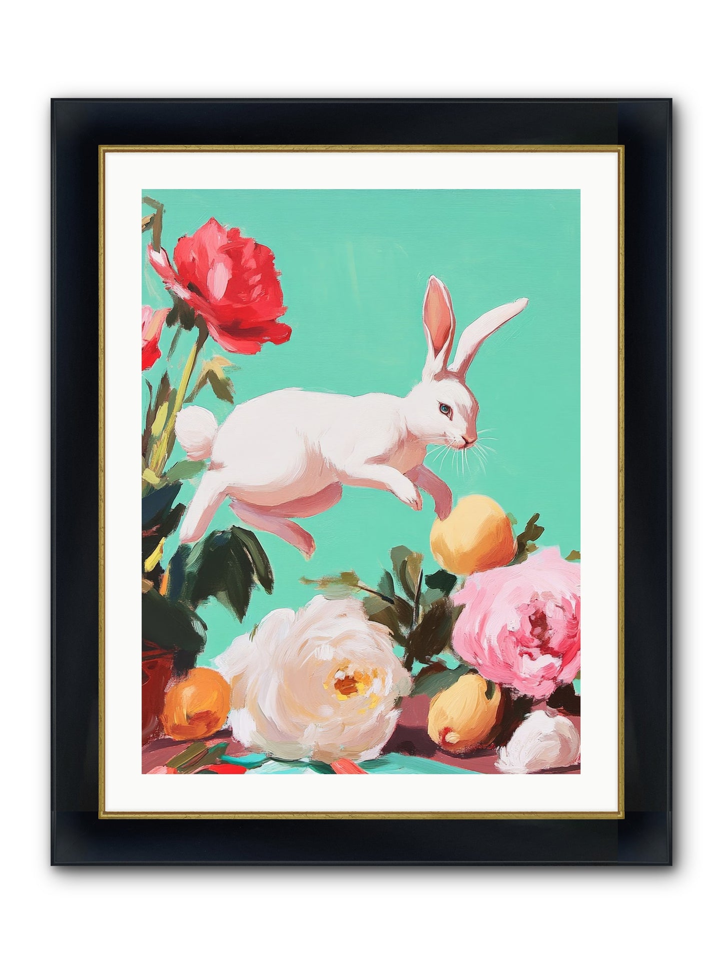 Garden Frolic No.1 Framed Print - Wide Black w/Gold 24x32