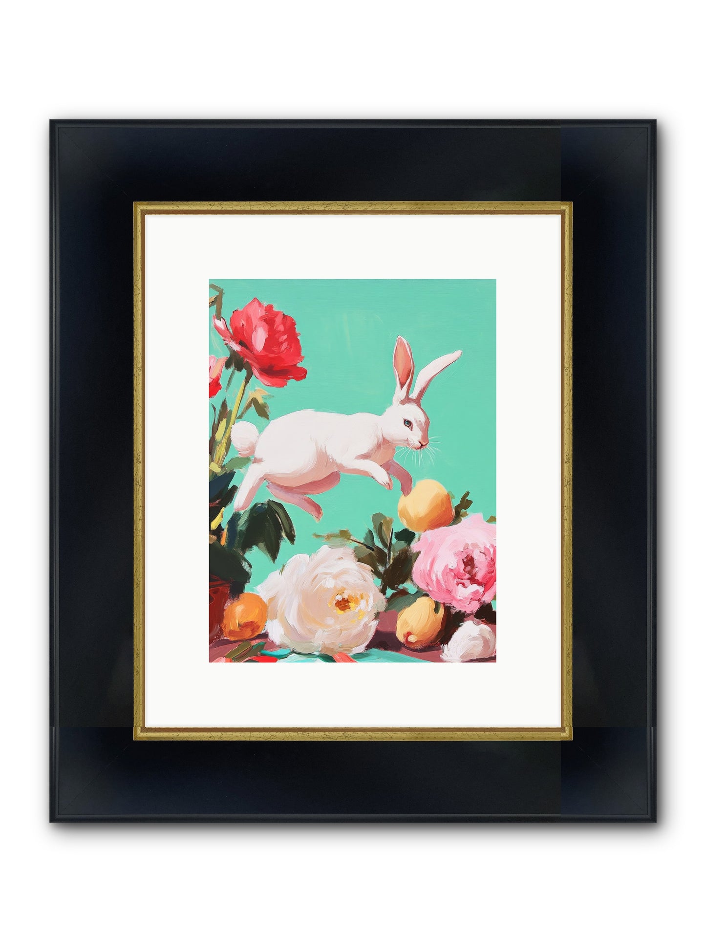 Garden Frolic No.1 Framed Print - Wide Black w/Gold 9x12