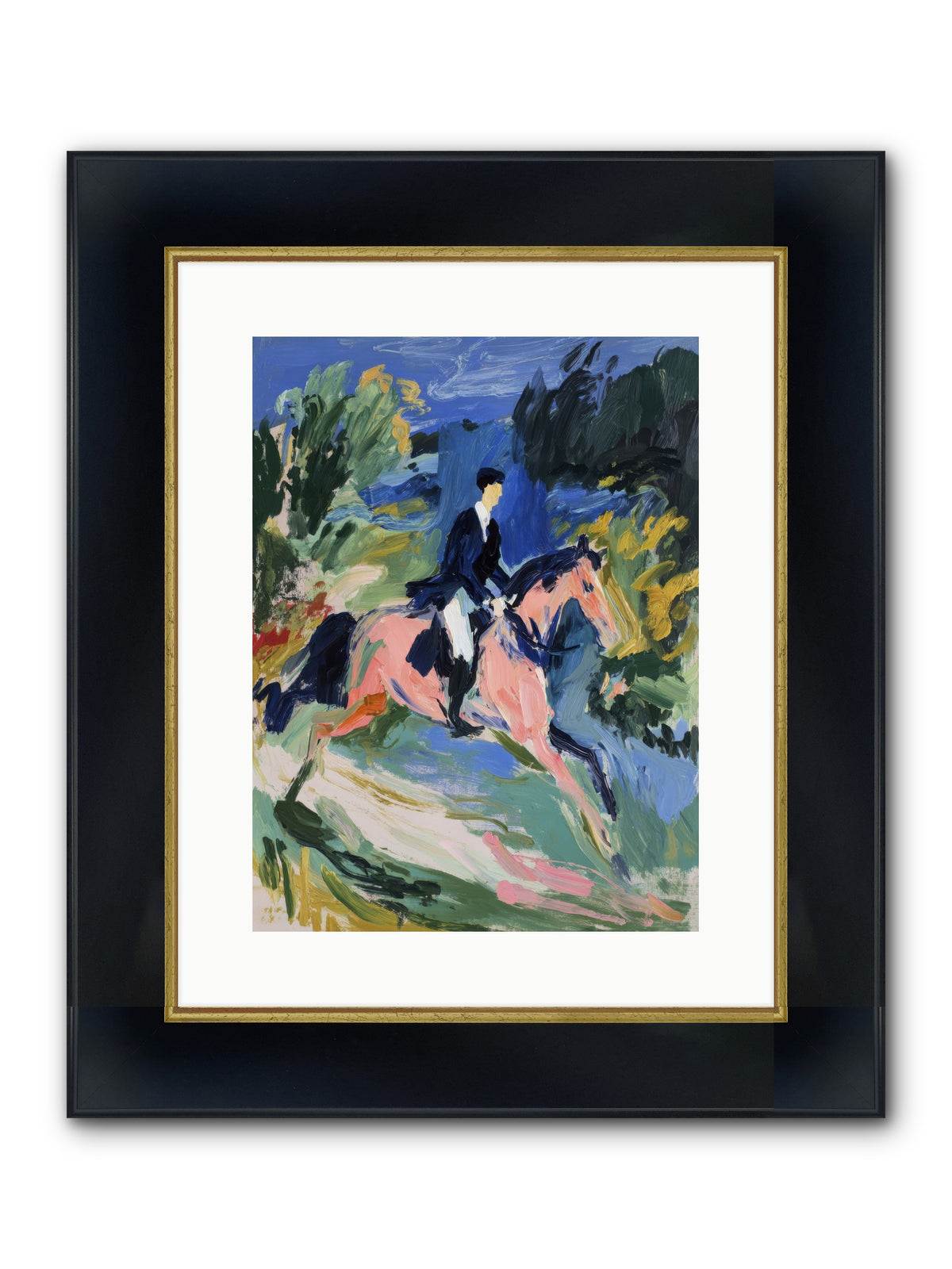 Garden Path Gallop Framed Print - Wide Black w/Gold 12x16