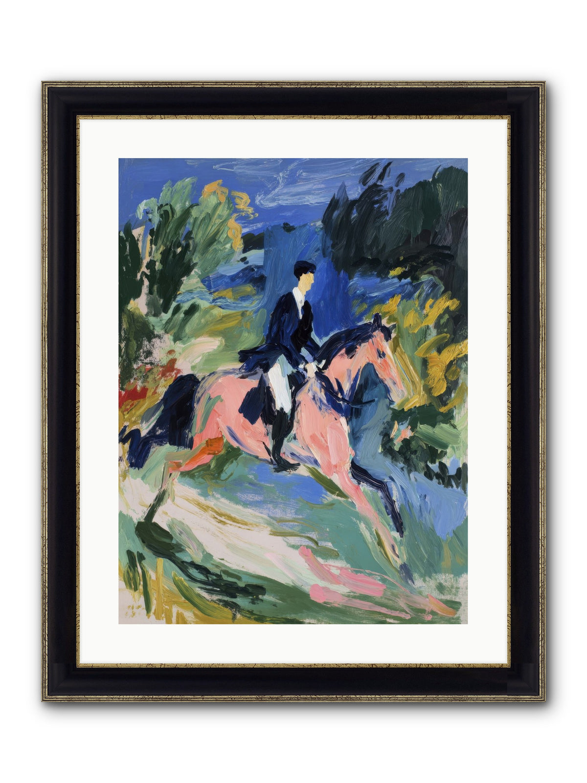 Garden Path Gallop Framed Print - Black & Gold 18x24