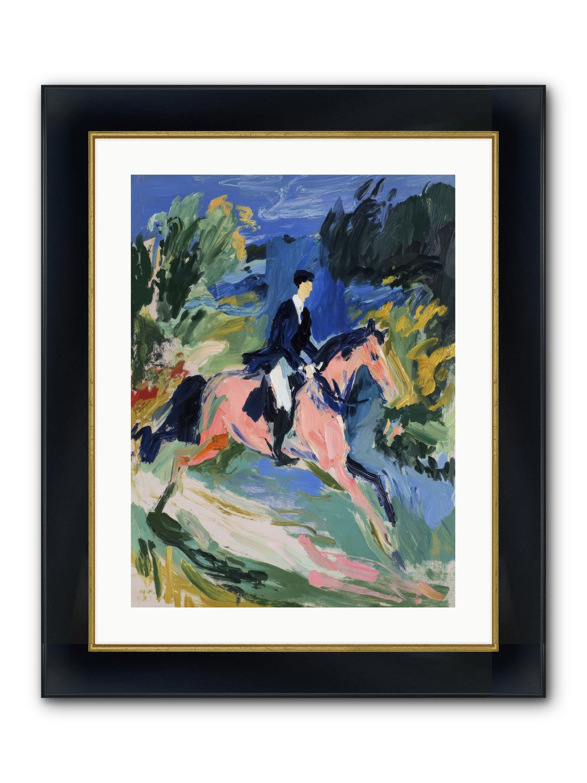 Garden Path Gallop Framed Print - Wide Black w/Gold 18x24