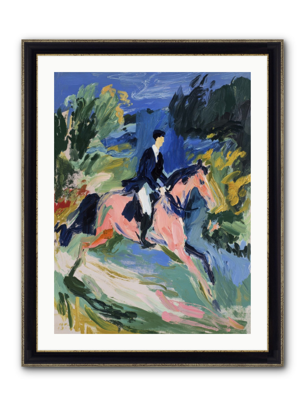 Garden Path Gallop Framed Print - Black & Gold 24x32