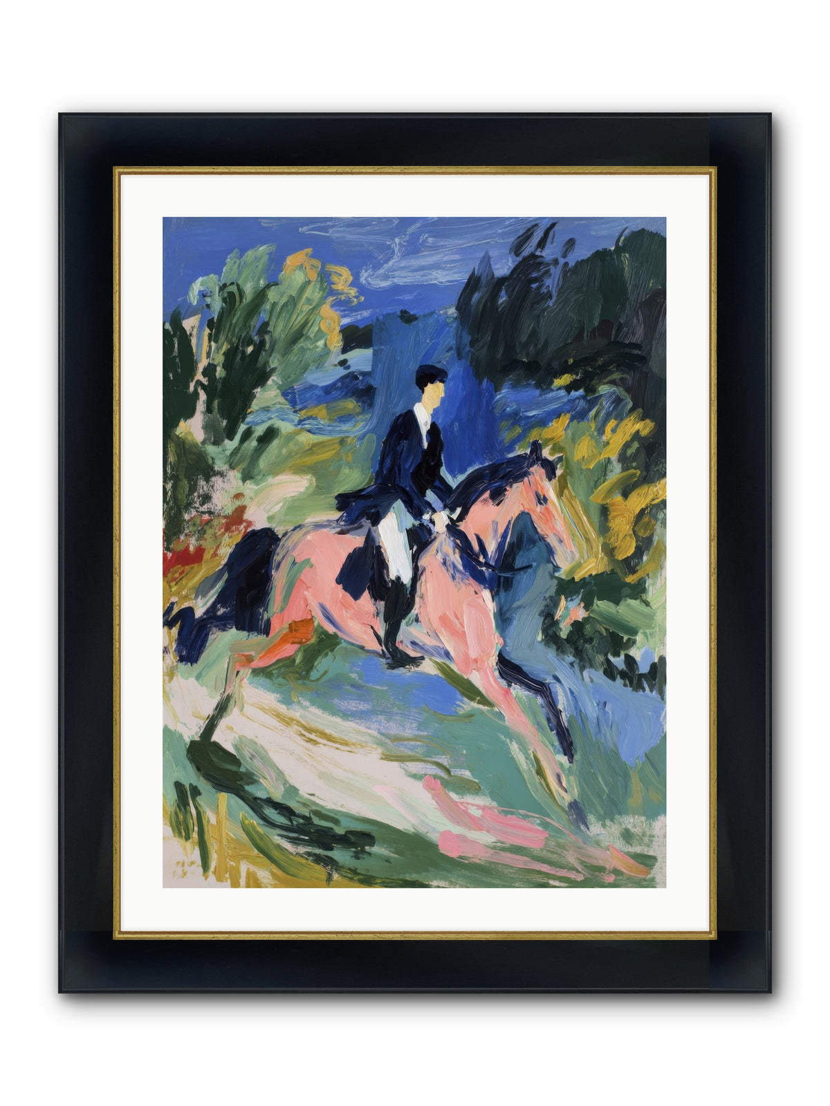 Garden Path Gallop Framed Print - Wide Black w/Gold 24x32