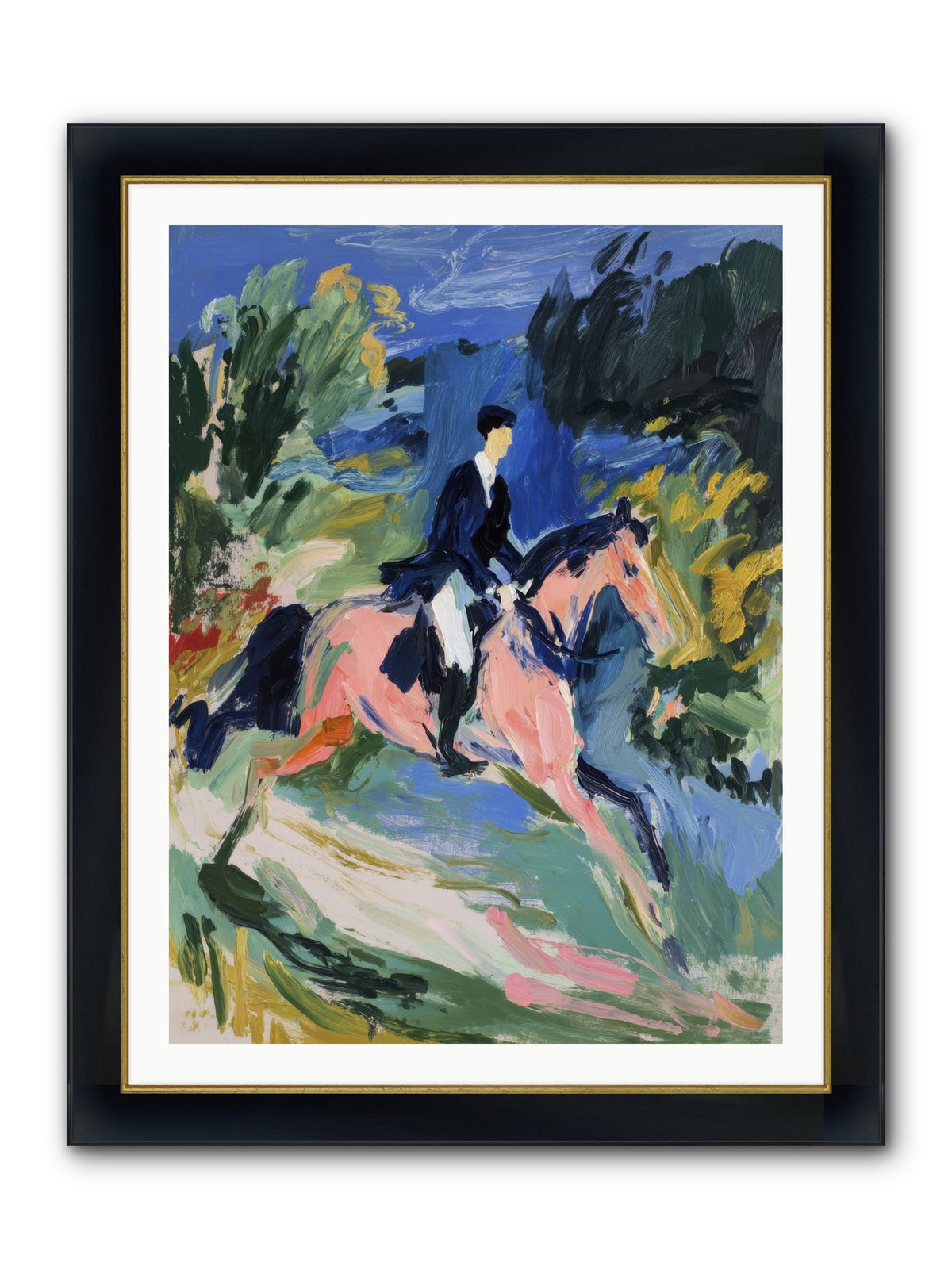Garden Path Gallop Framed Print - Wide Black w/Gold 30x40